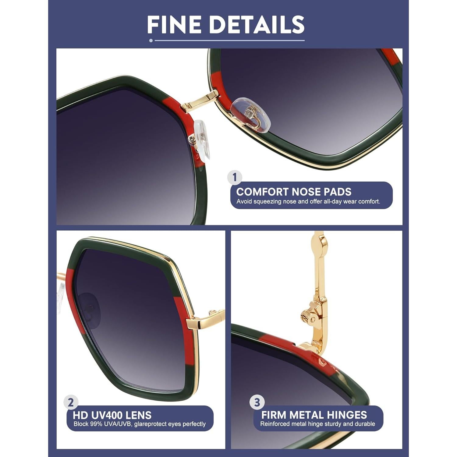 Gafas de sol WOWSUN grandes para mujer, estilo hexagonal