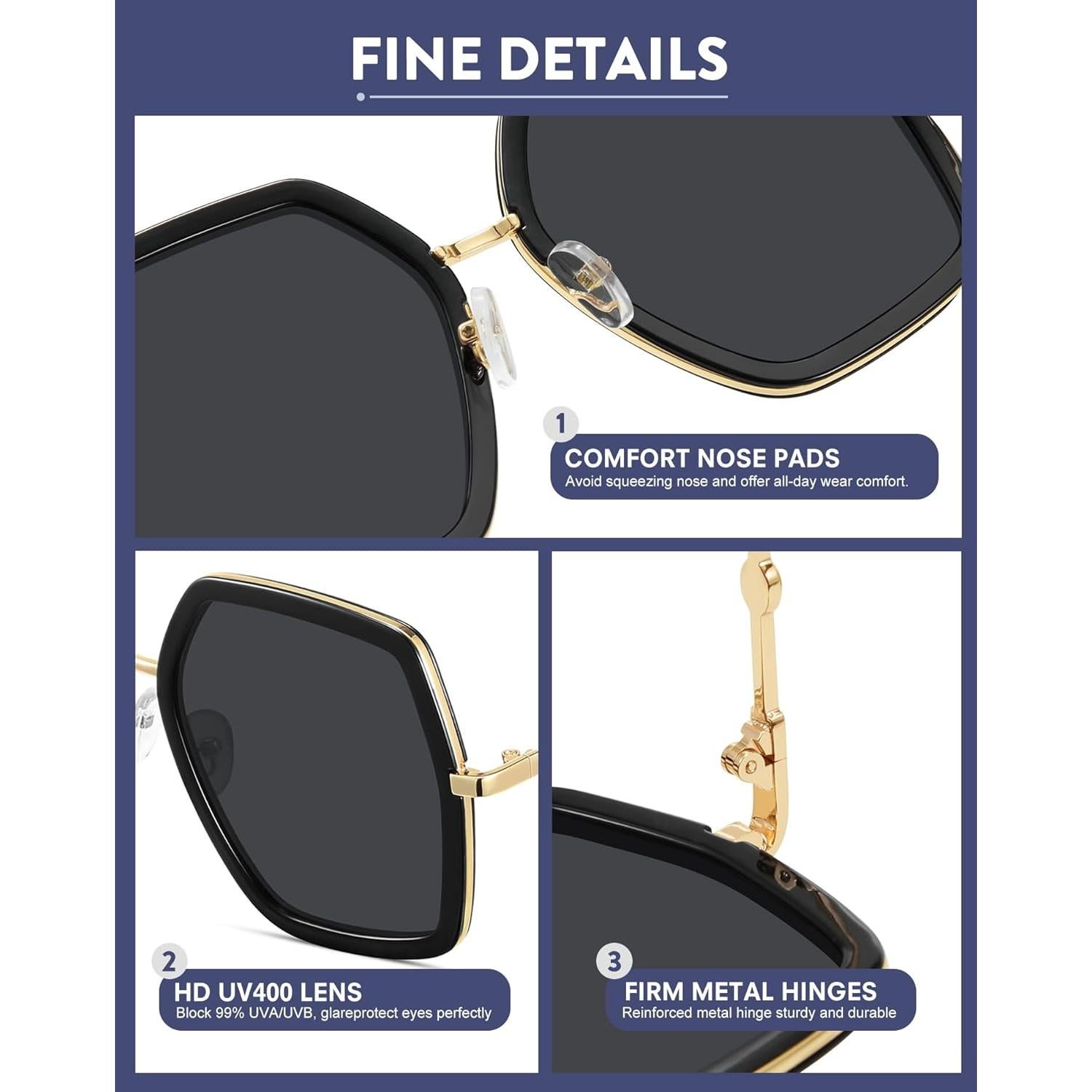 Gafas de sol WOWSUN para mujeres, marco grande UV400