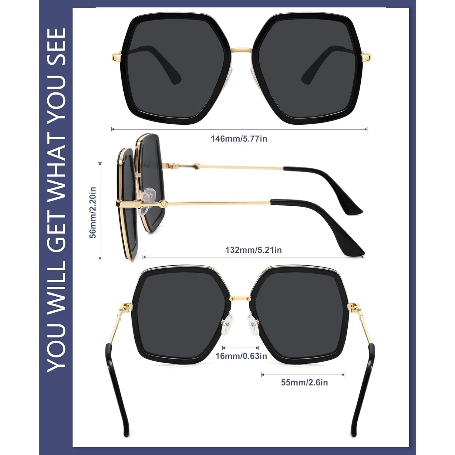 Gafas de sol WOWSUN para mujeres, marco grande UV400