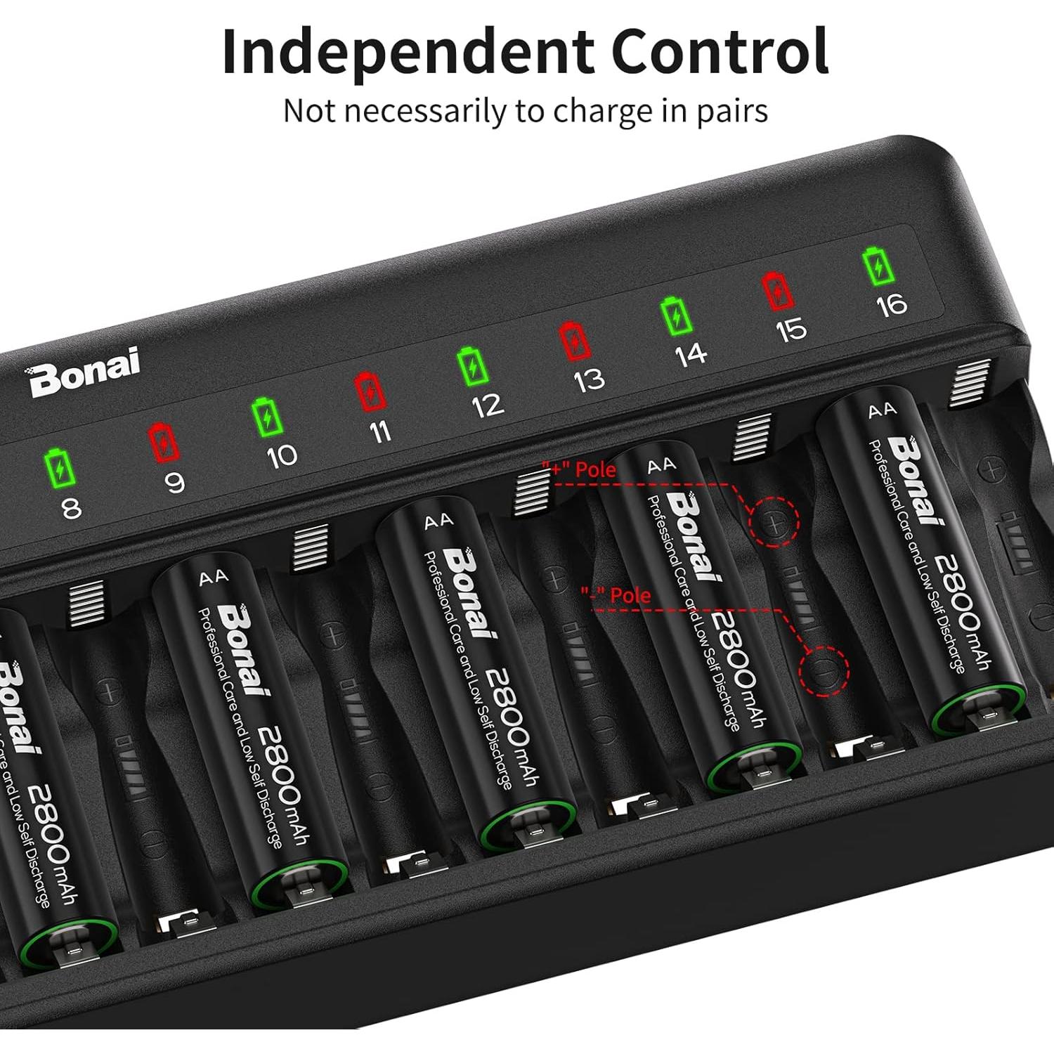 Cargador de Baterías Bonai 16 Bahías AA AAA NiMH NiCD