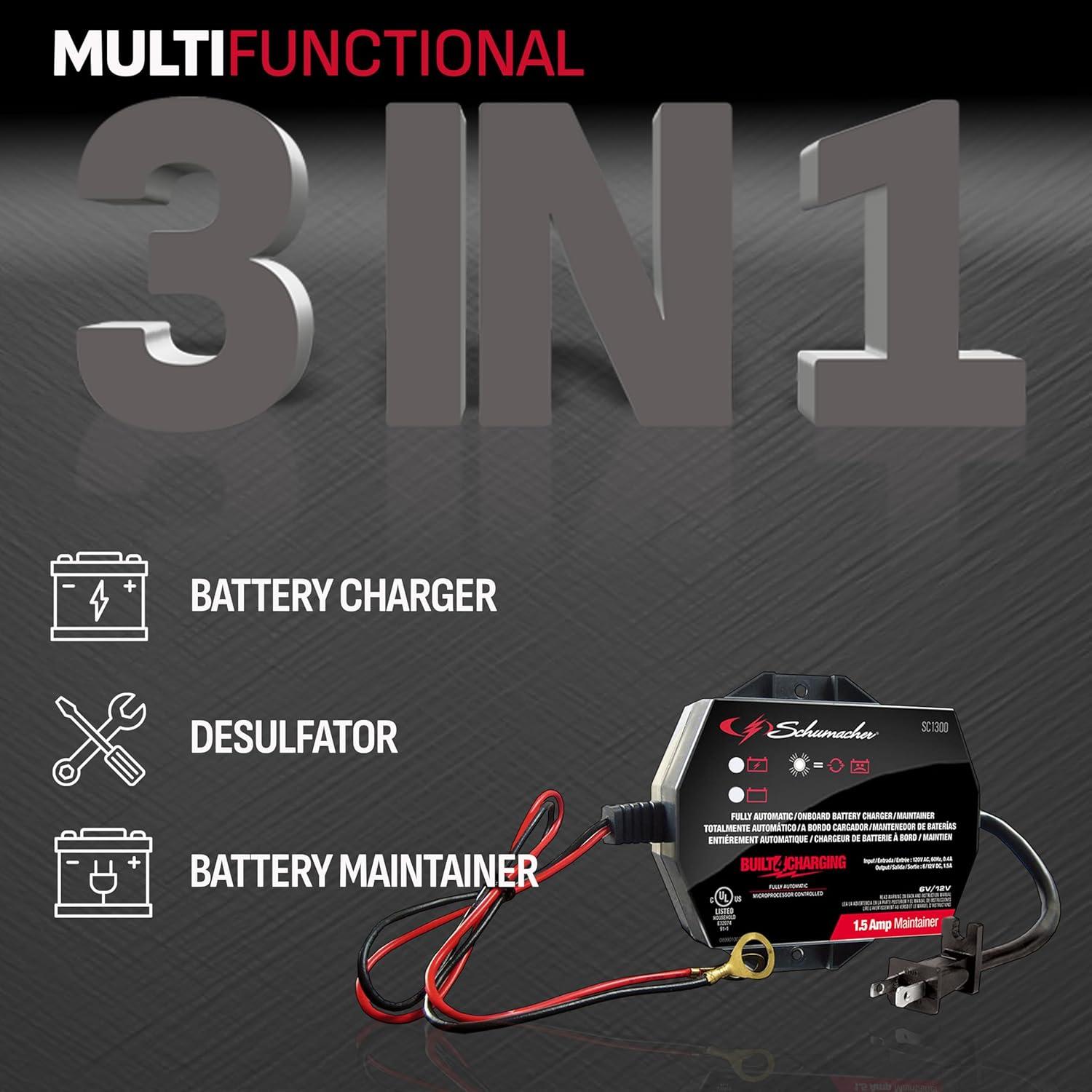 Cargador Schumacher SC1300 3-en-1 1.5A 6V/12V Automático