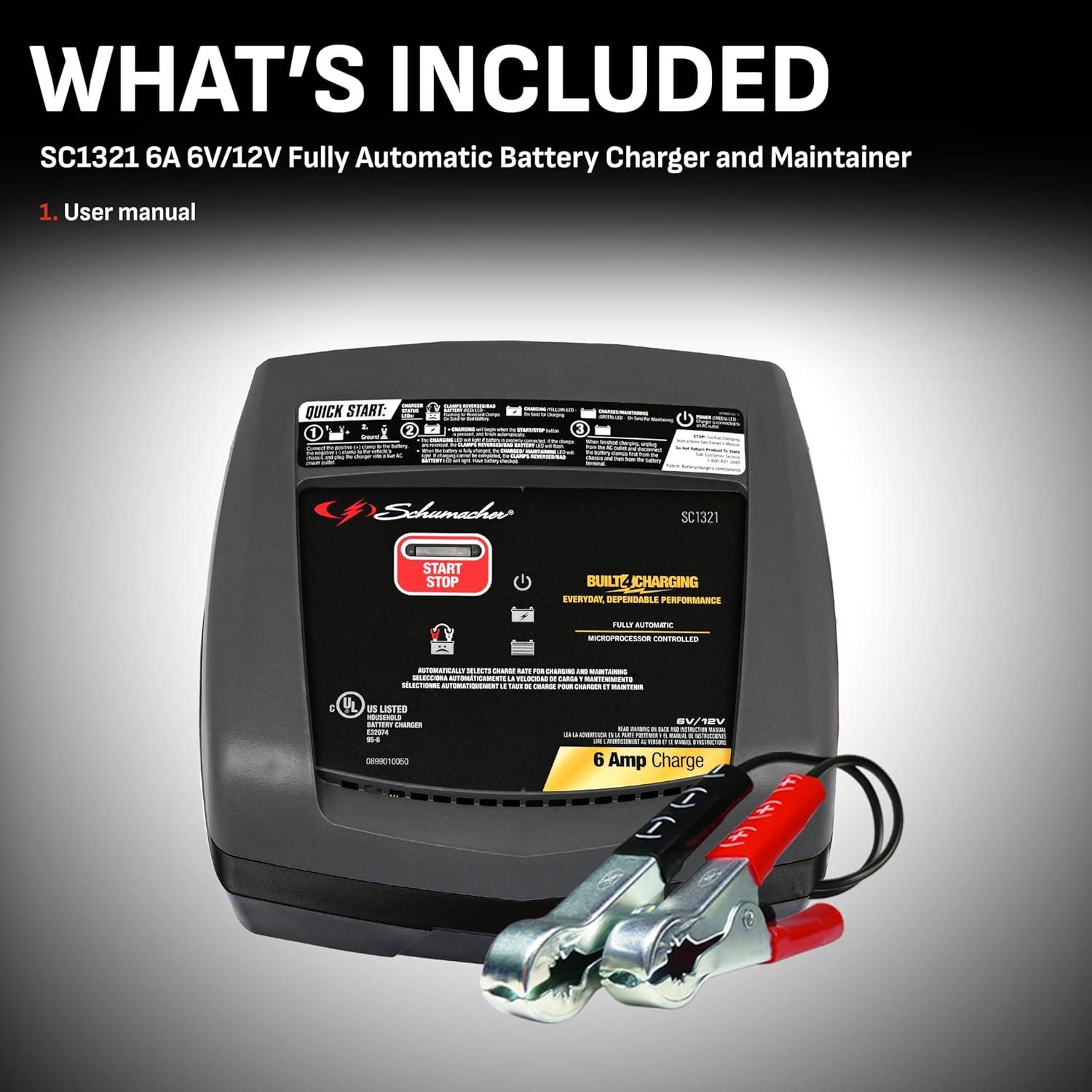 Cargador Schumacher SC1321 6/12V 6A Automático para Baterías