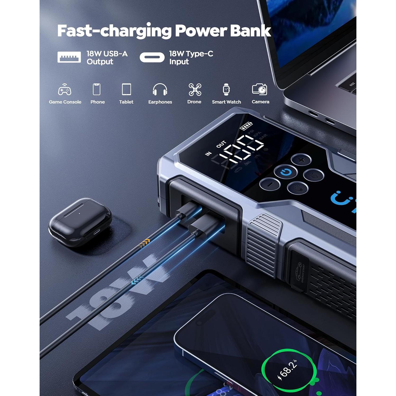 Arrancador de batería UTRAI JS-9 con compresor 150 PSI