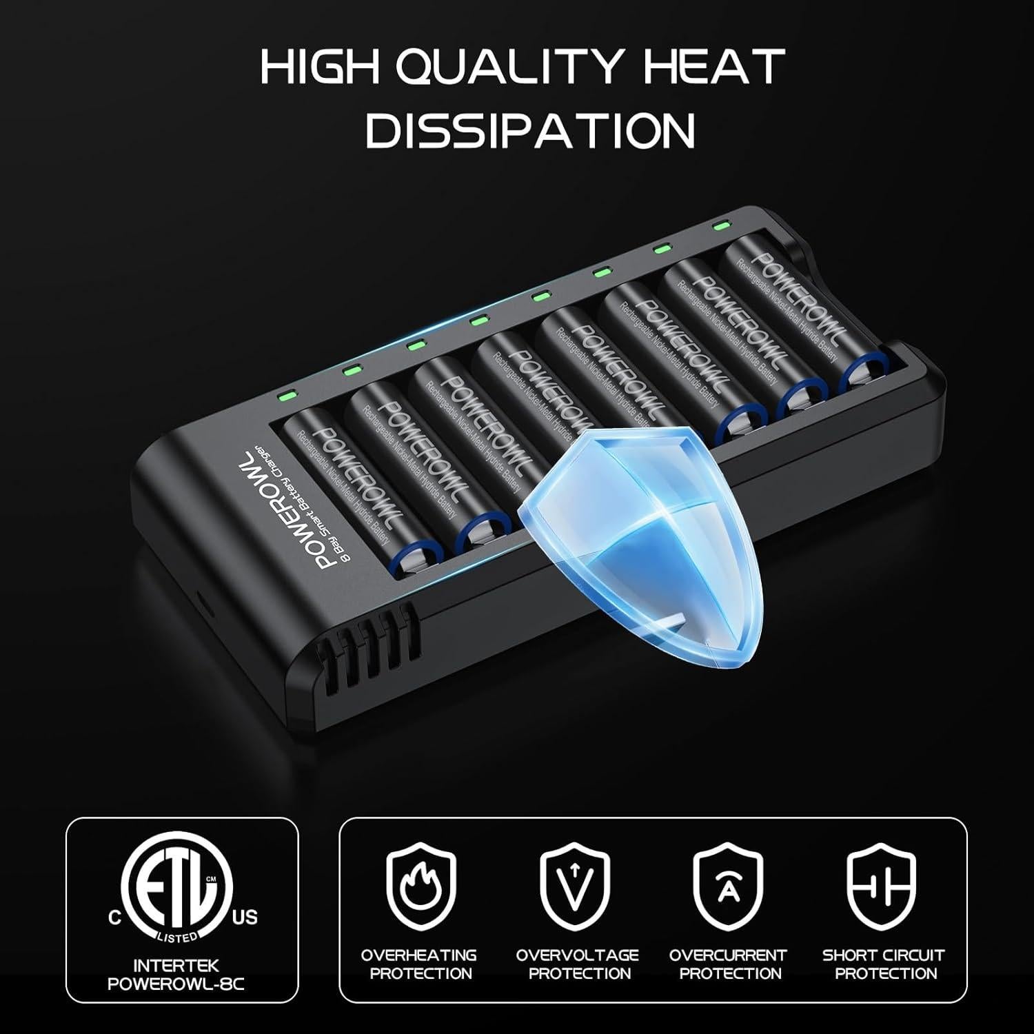 Cargador de Baterías POWEROWL ZN825E 8 Bahías USB Rápido