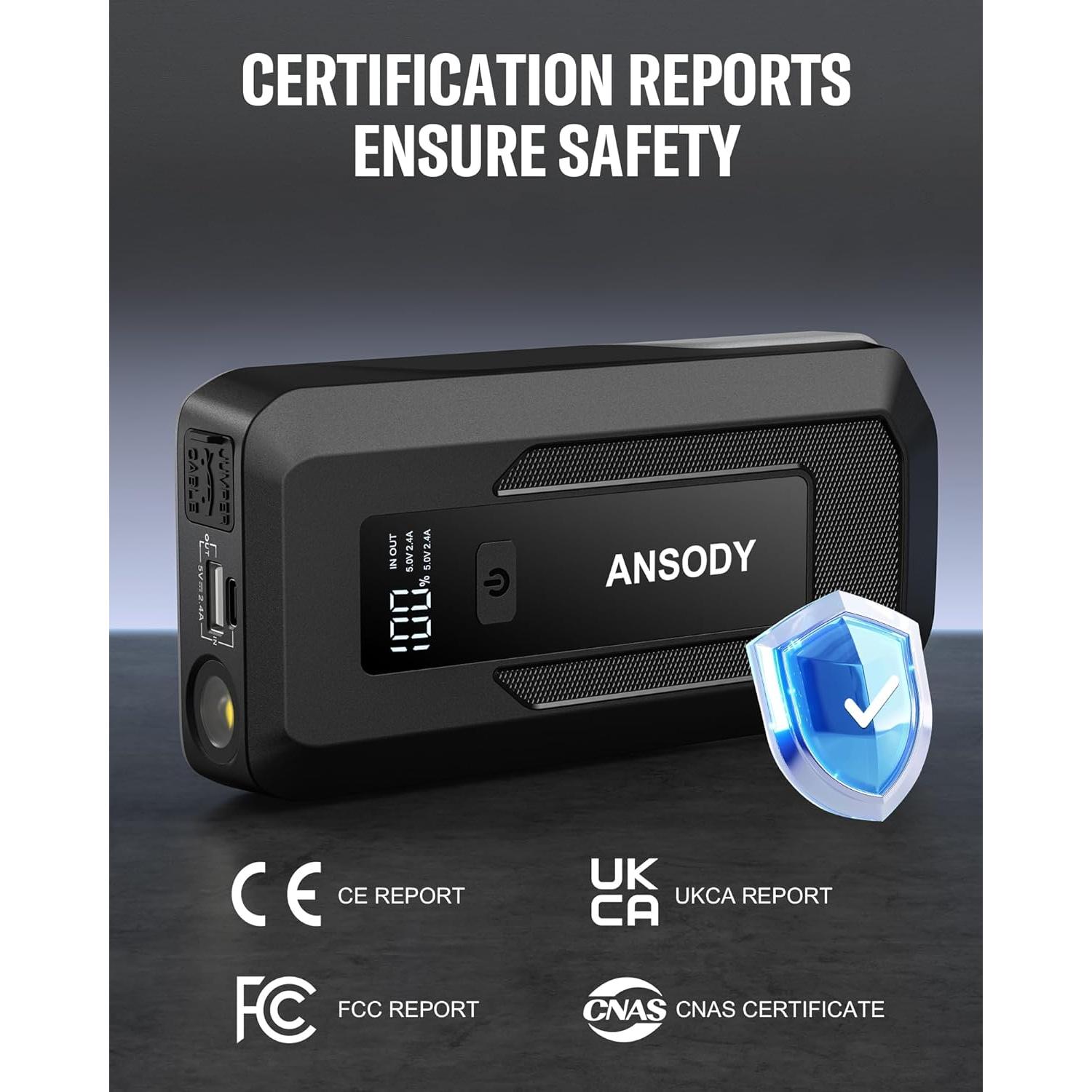 Arrancador de Coche Ansody S7 3000A con Luz LED y SOS