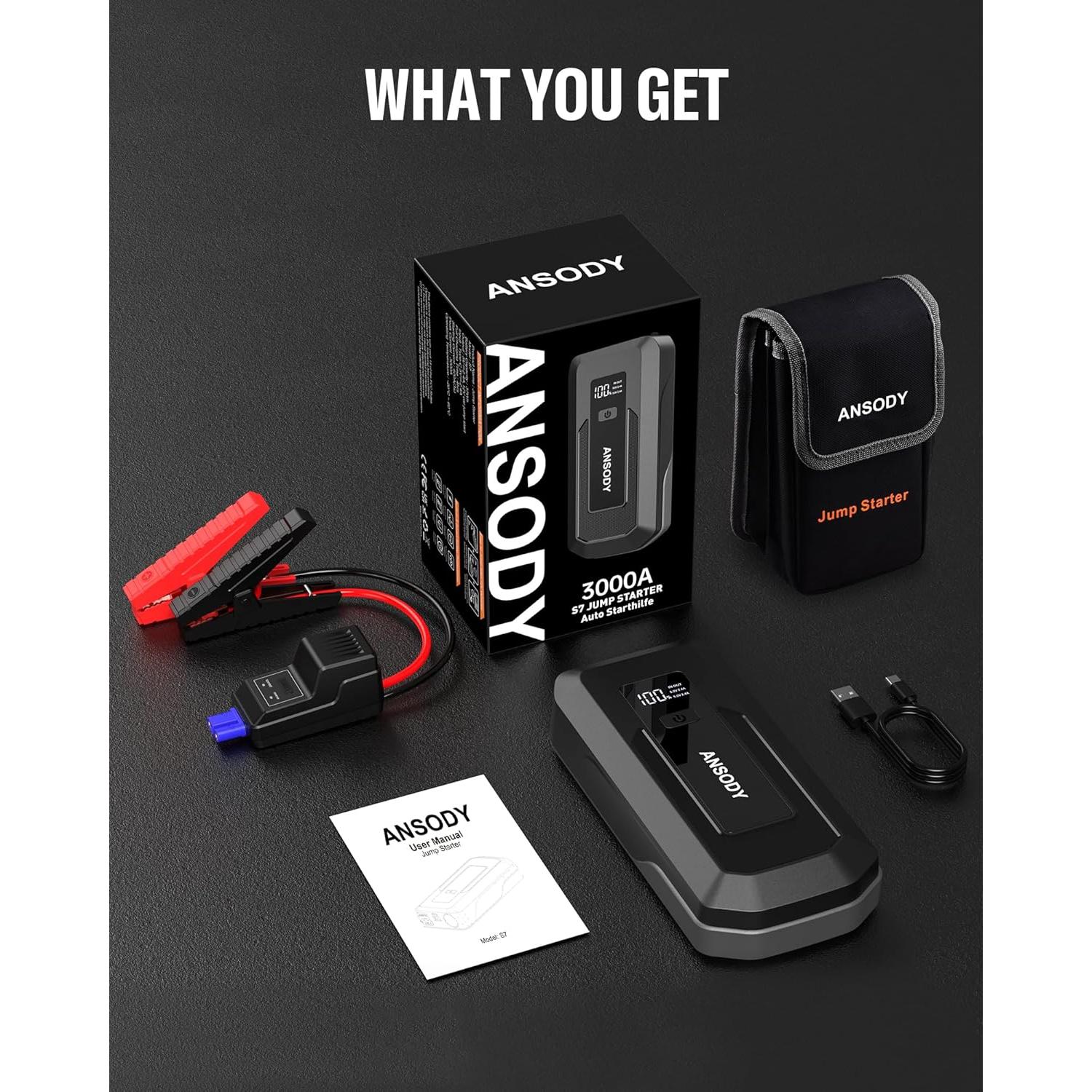 Arrancador de Coche Ansody S7 3000A con Luz LED y SOS