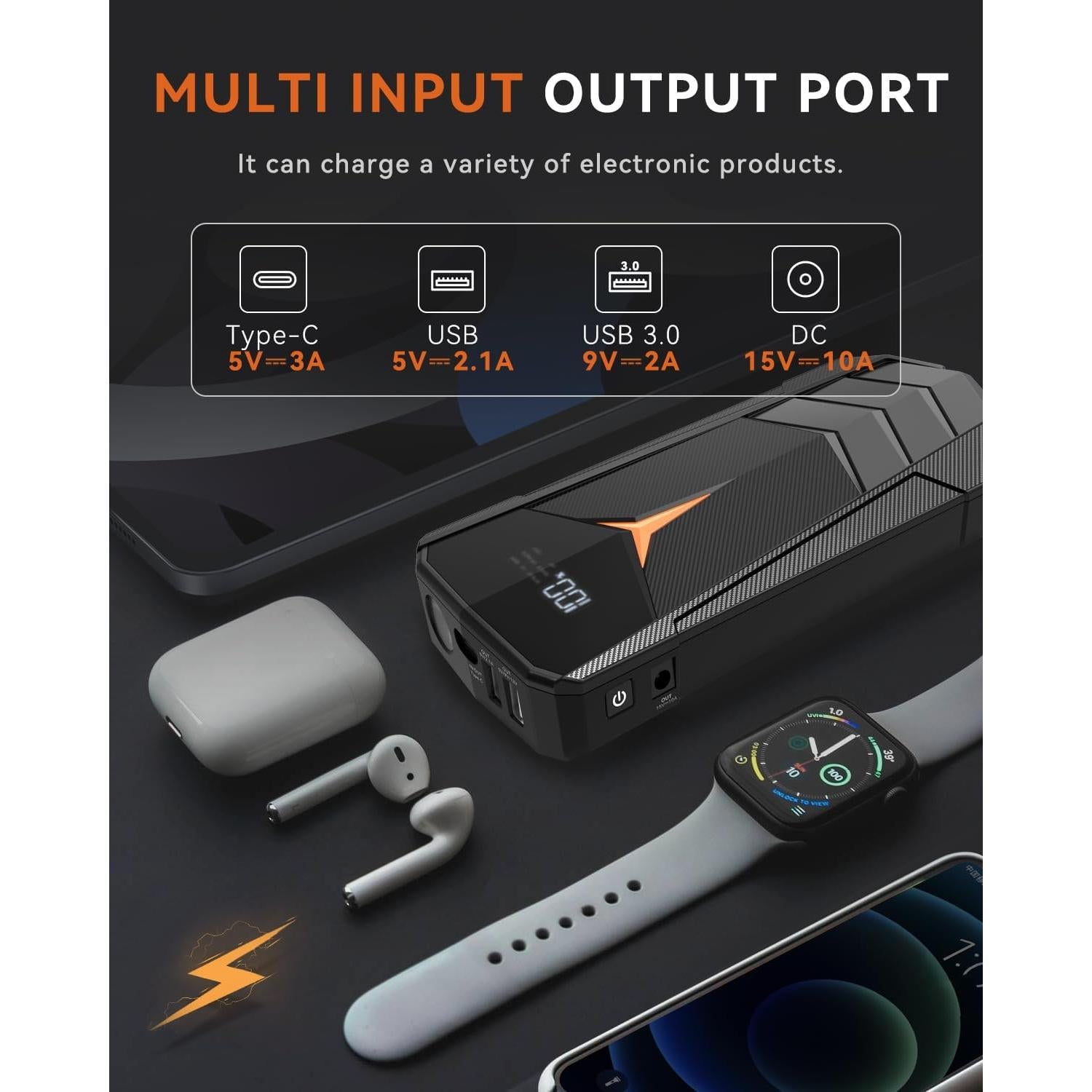 SUNPOW Arrancador de Batería de Litio 2000A 20000mAh 12V