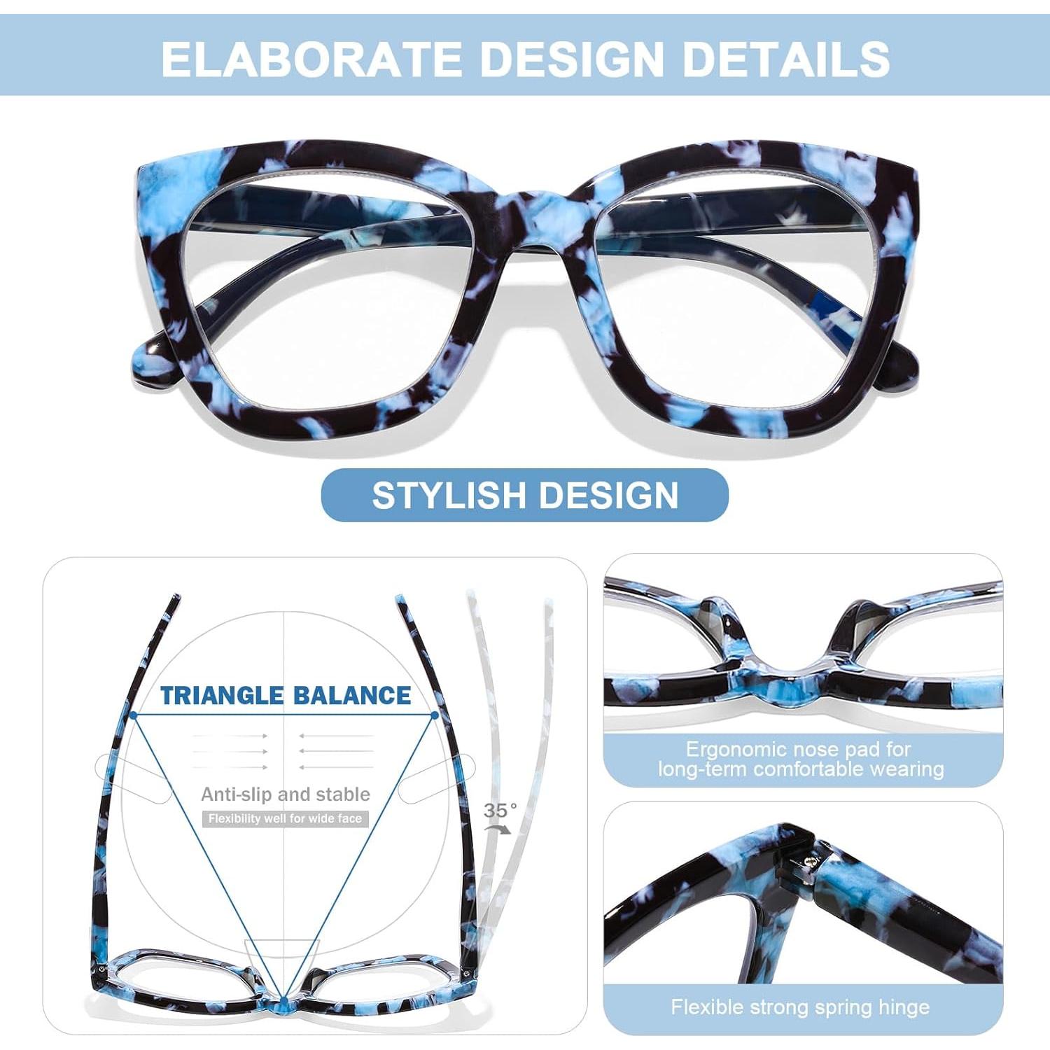 Gafas de Lectura AQWANO Mujeres Ojo de Gato 0.0 Anti Luz Azul