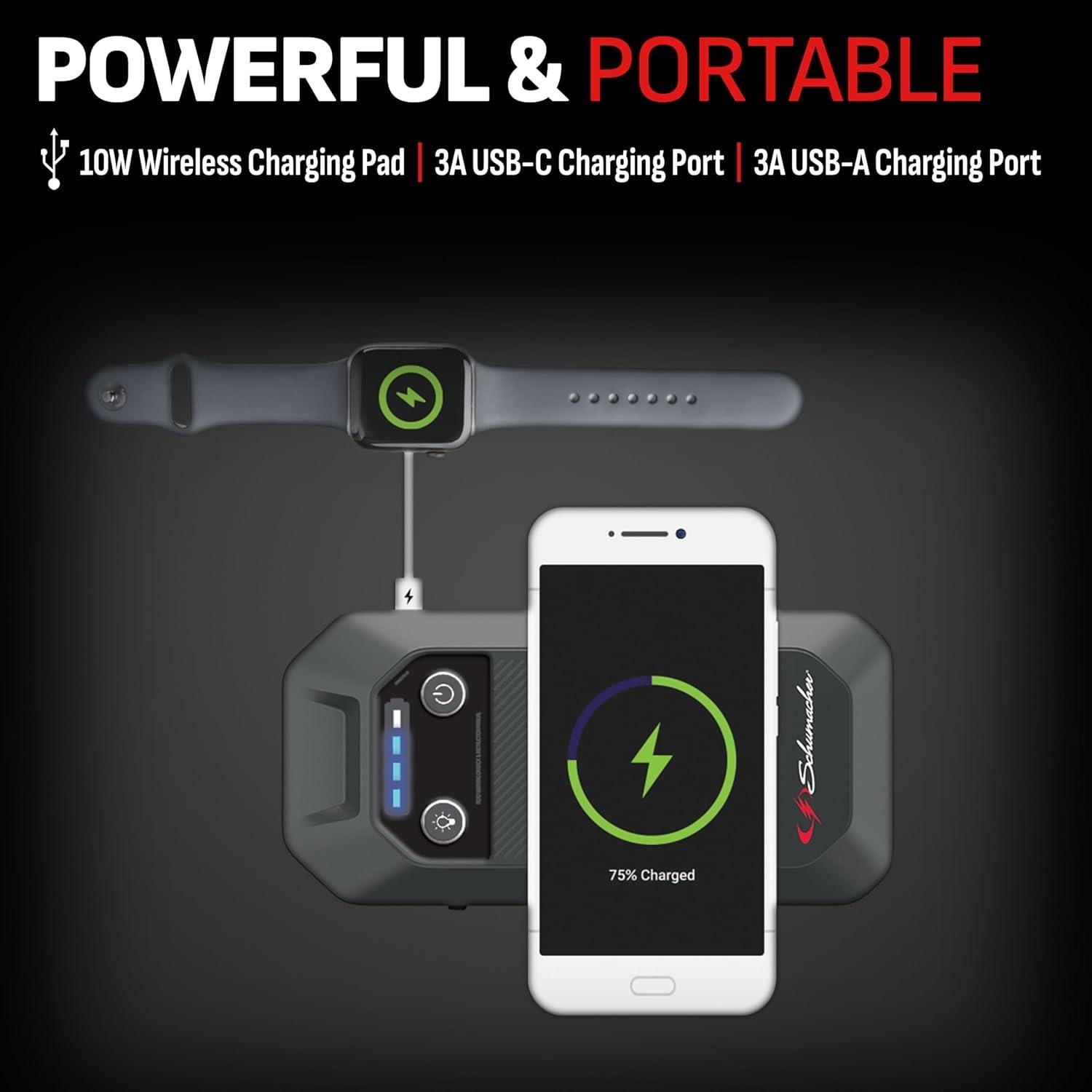 Arrancador de Salto Schumacher SL1674 1500A 12V Carga Inalámbrica