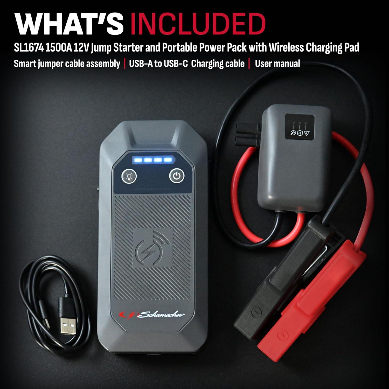 Arrancador de Salto Schumacher SL1674 1500A 12V Carga Inalámbrica