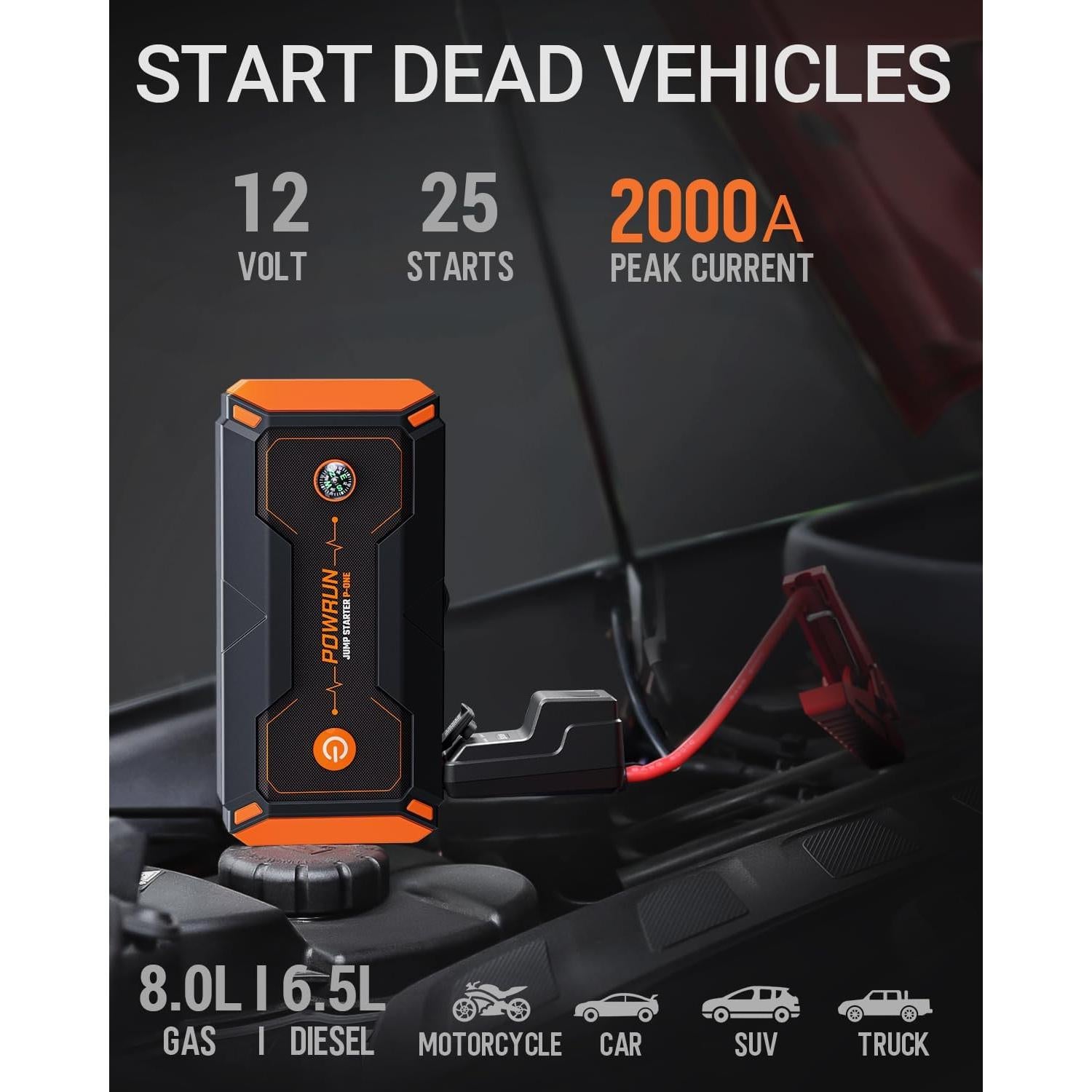 Arrancador de Batería Powrun P-ONE 2000A 12V con LED