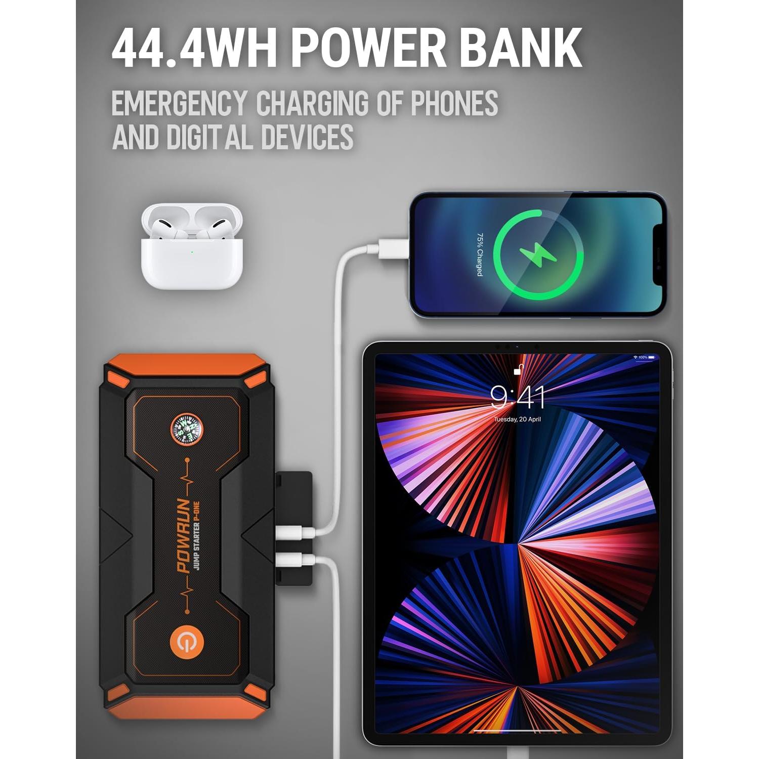 Arrancador de Batería Powrun P-ONE 2000A 12V con LED