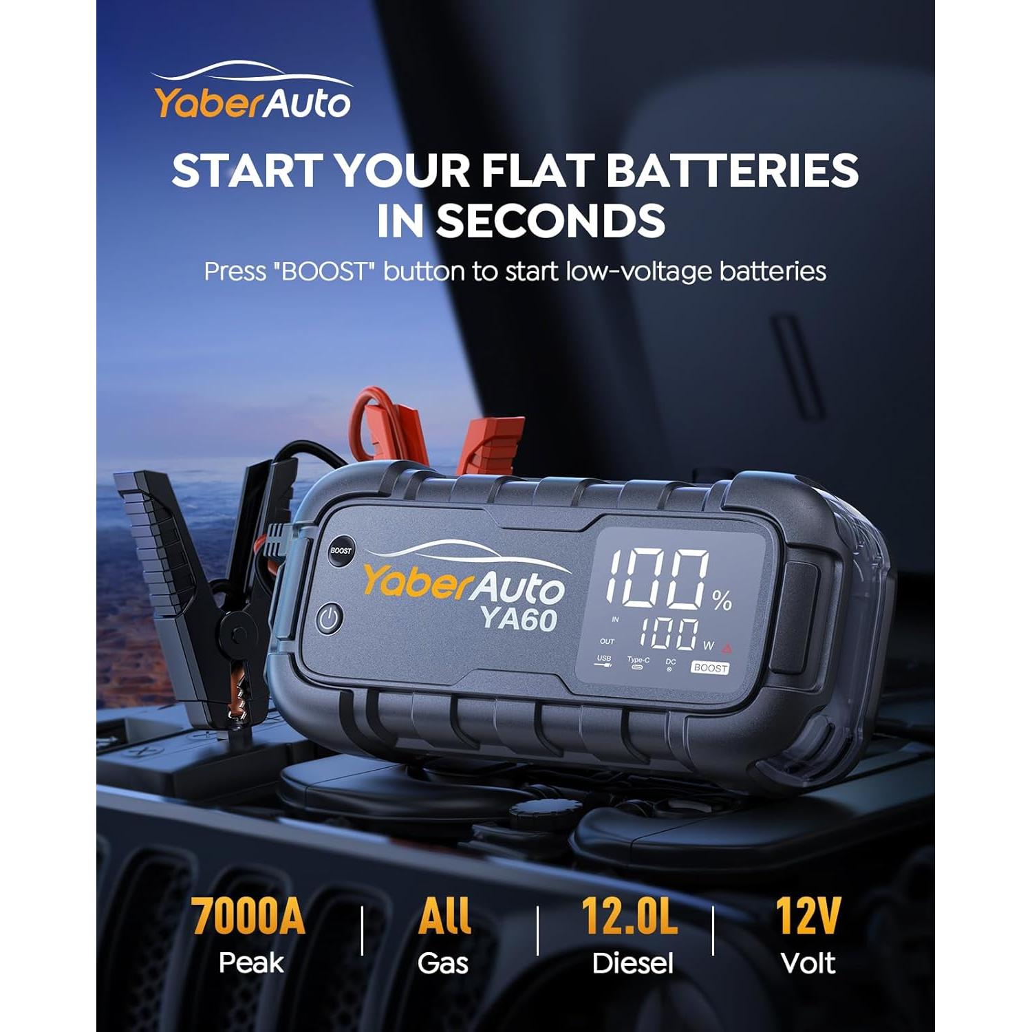YaberAuto Arrancador de Batería 7000A YA60 Carga Rápida