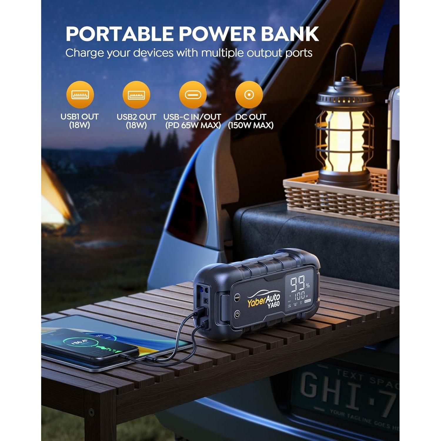 YaberAuto Arrancador de Batería 7000A YA60 Carga Rápida