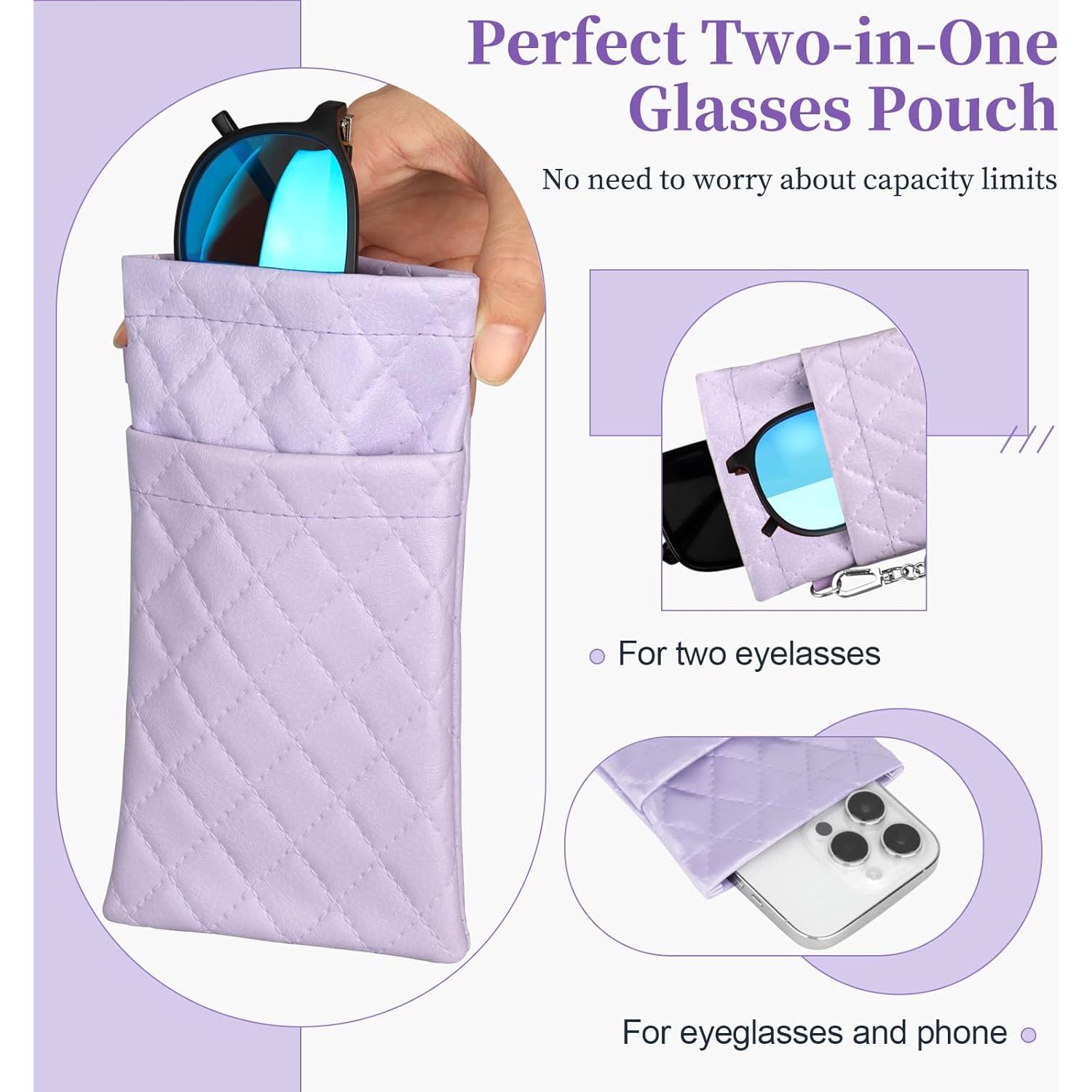 Estuche Doble para Gafas RayLove Bolsa de Cuero Púrpura