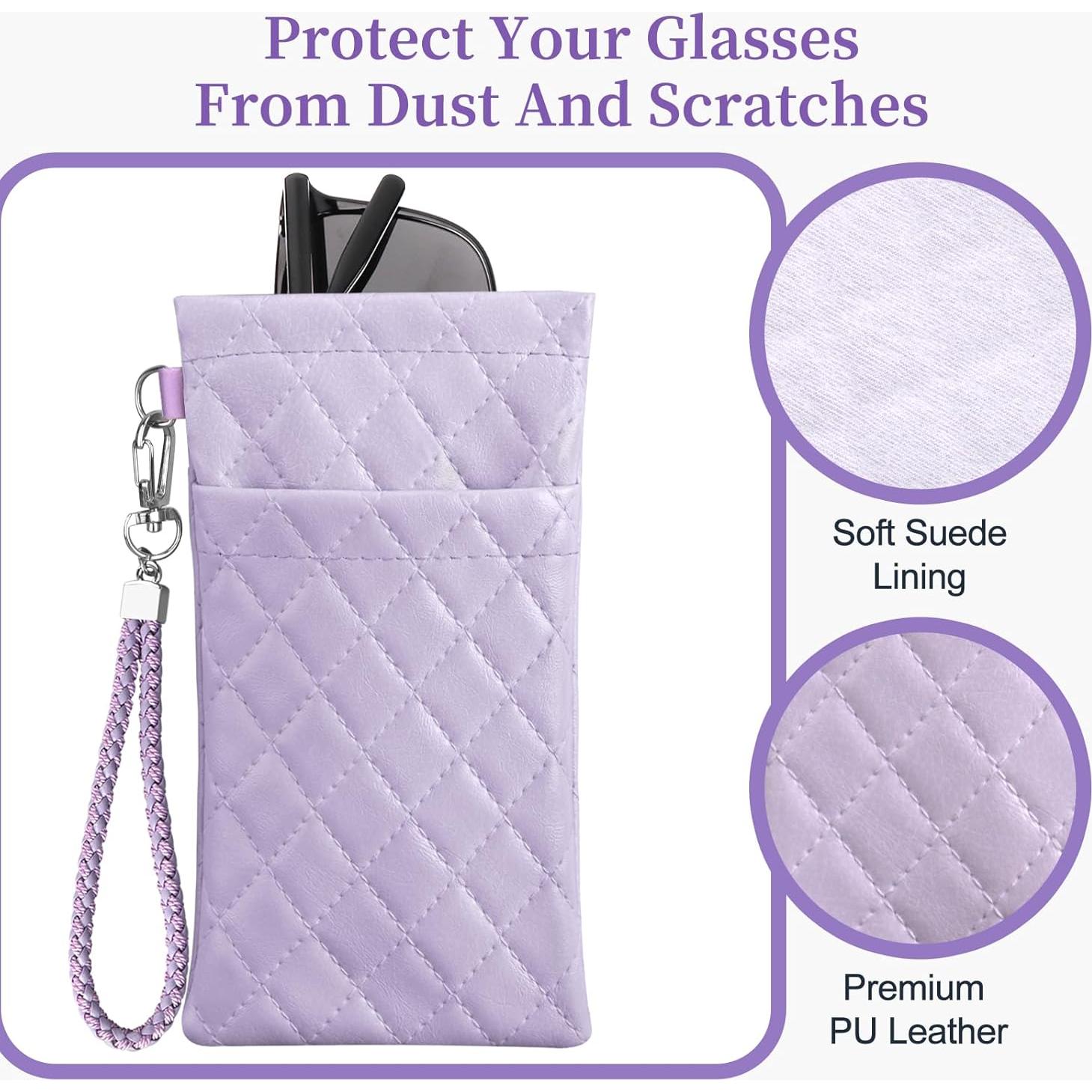 Estuche Doble para Gafas RayLove Bolsa de Cuero Púrpura