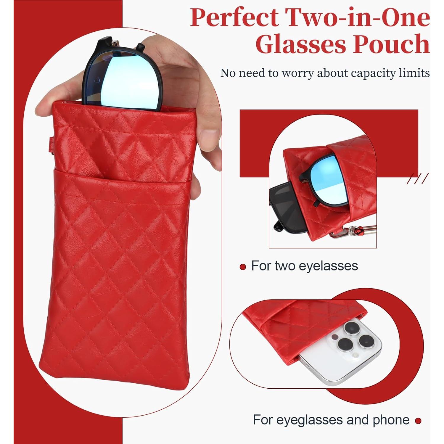 Estuche Doble para Gafas RayLove Rojo Bolsa de Cuero PU