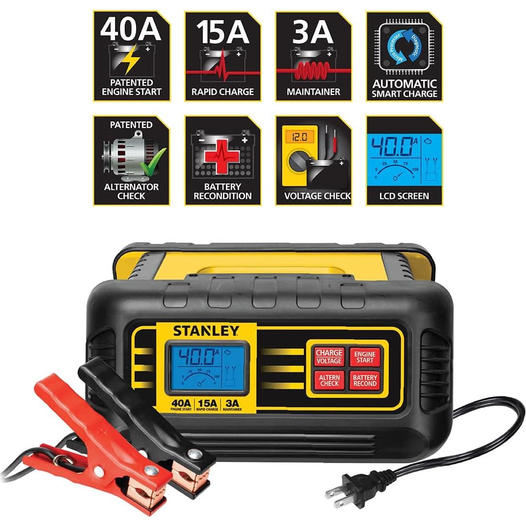 Cargador de Batería Stanley BC40BS 40A con Arranque y LCD