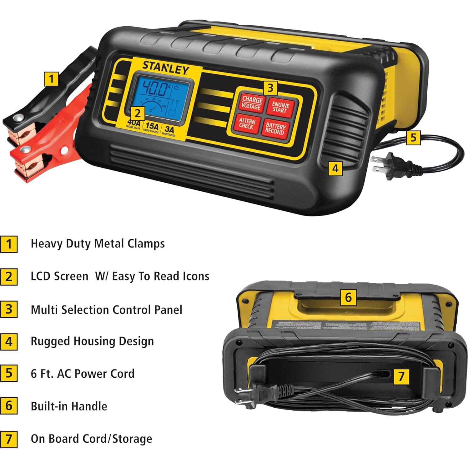 Cargador de Batería Stanley BC40BS 40A con Arranque y LCD