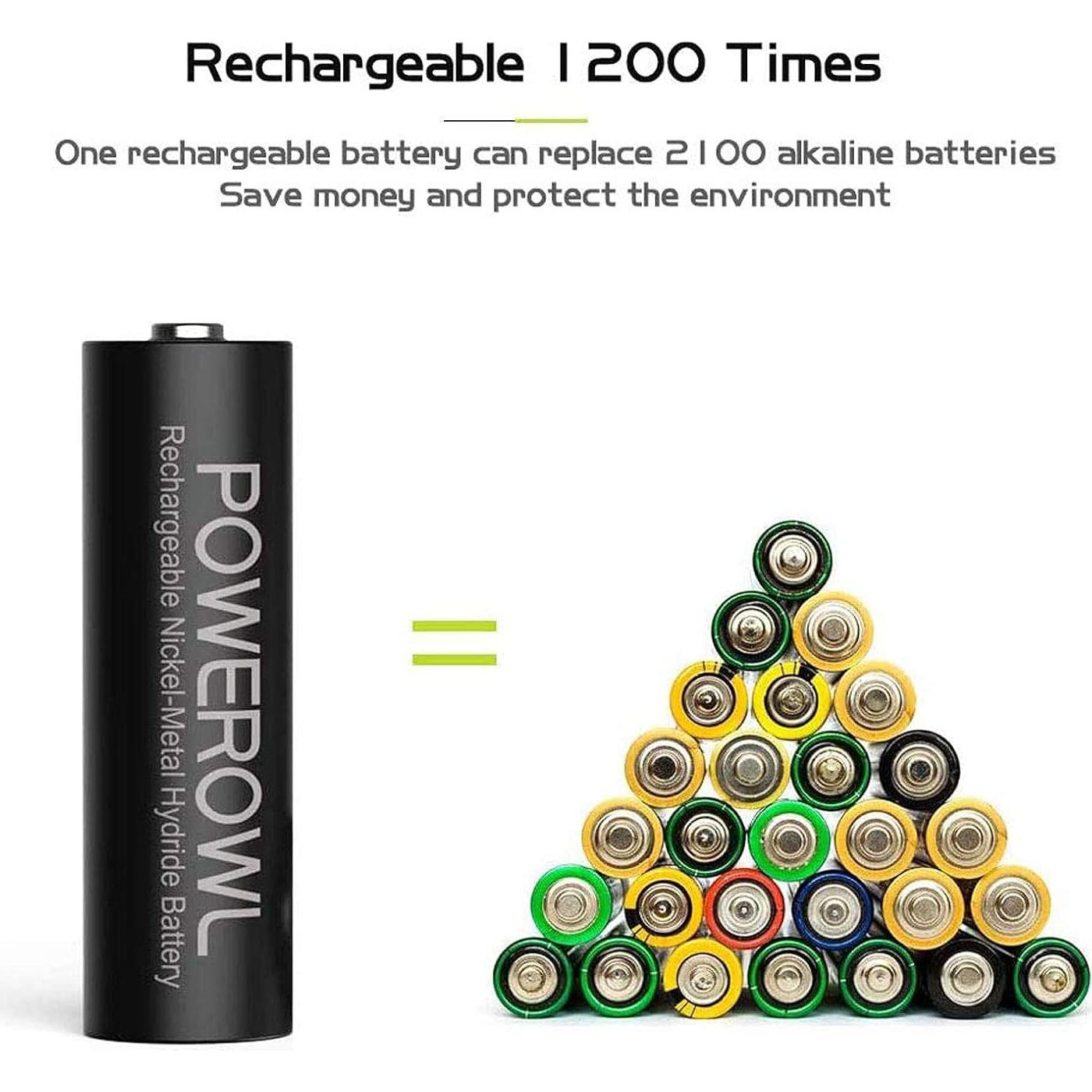 Baterías recargables AA POWEROWL 2800mAh con cargador