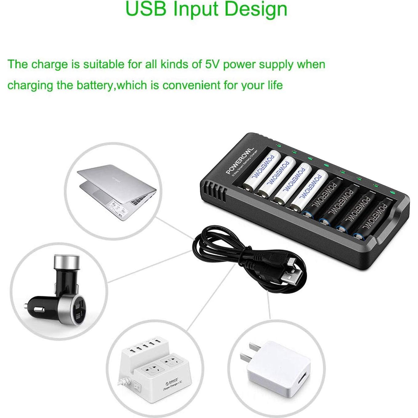 Baterías recargables AA POWEROWL 2800mAh con cargador