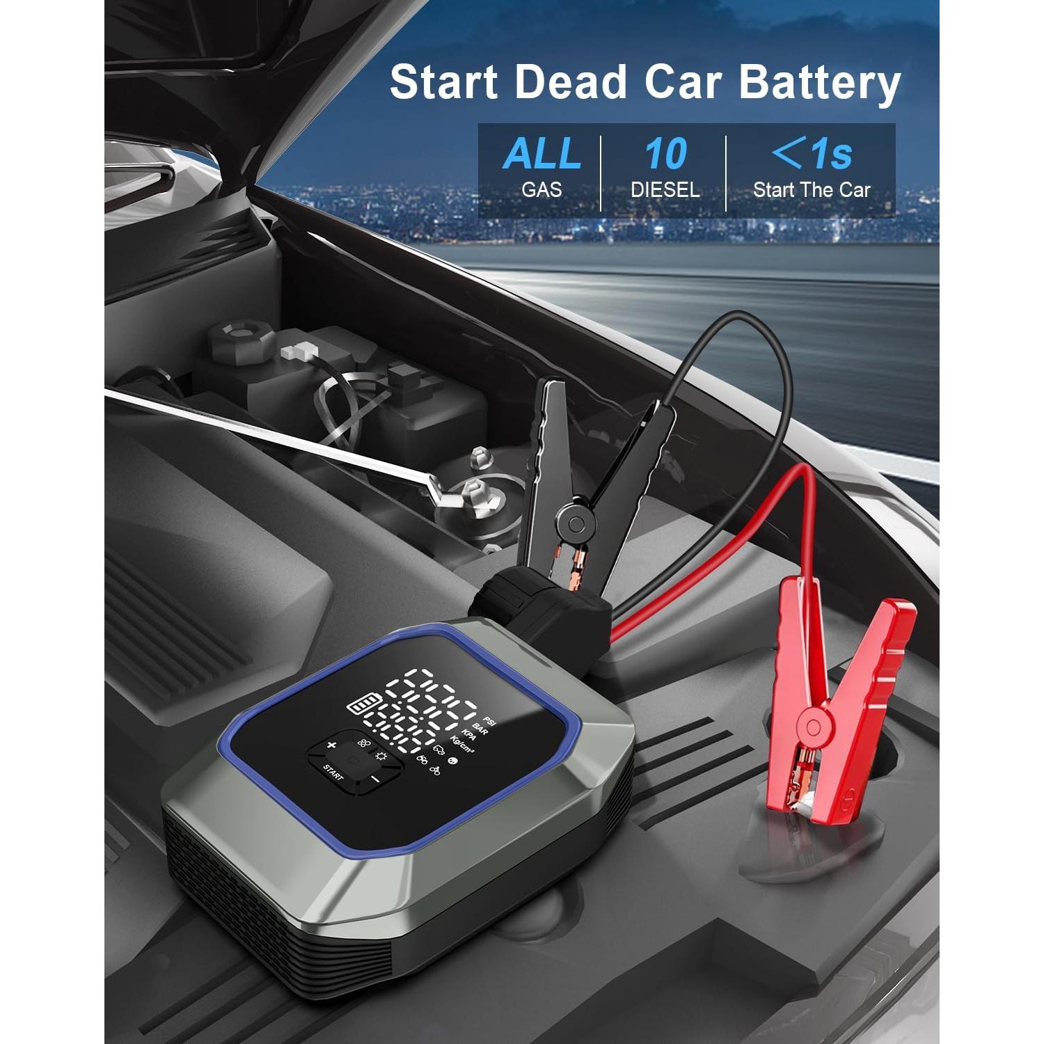 Arrancador de coche Sikoolet KF03 6000A con compresor y LED