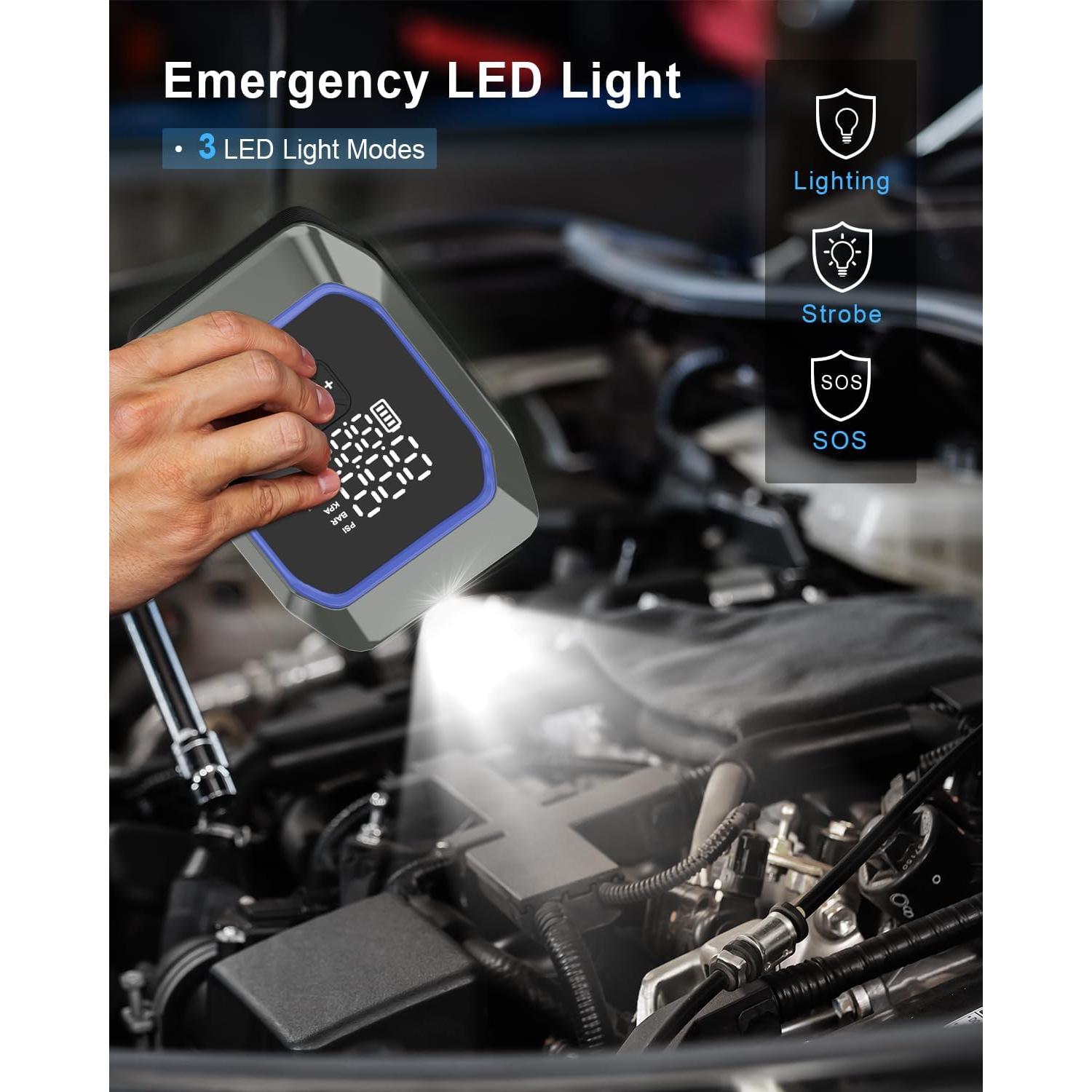 Arrancador de coche Sikoolet KF03 6000A con compresor y LED