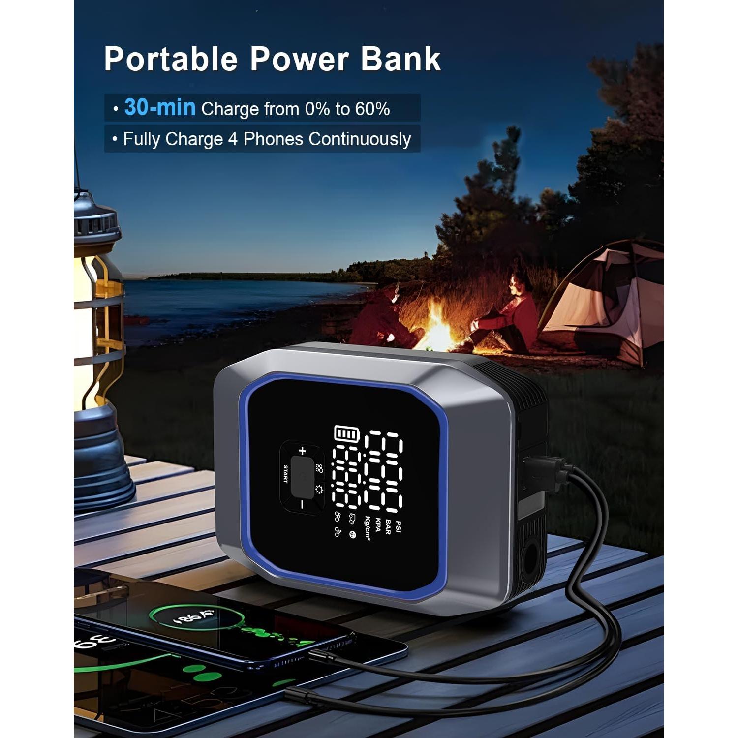 Arrancador de coche Sikoolet KF03 6000A con compresor y LED