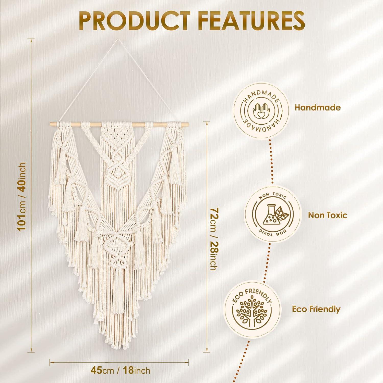 Colgante de Pared de Macramé ANROYE 71x46 cm Algodón Hecho a Mano