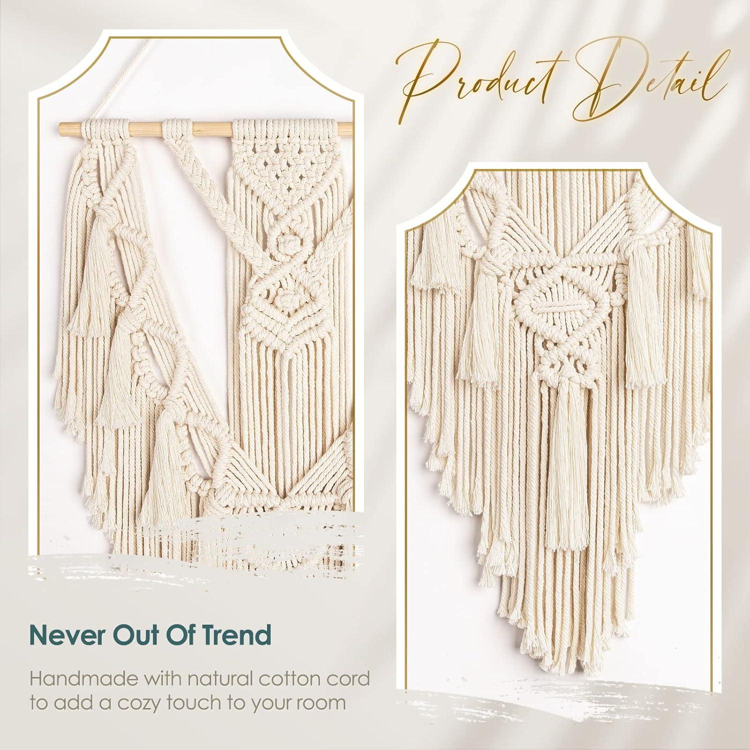 Colgante de Pared de Macramé ANROYE 71x46 cm Algodón Hecho a Mano