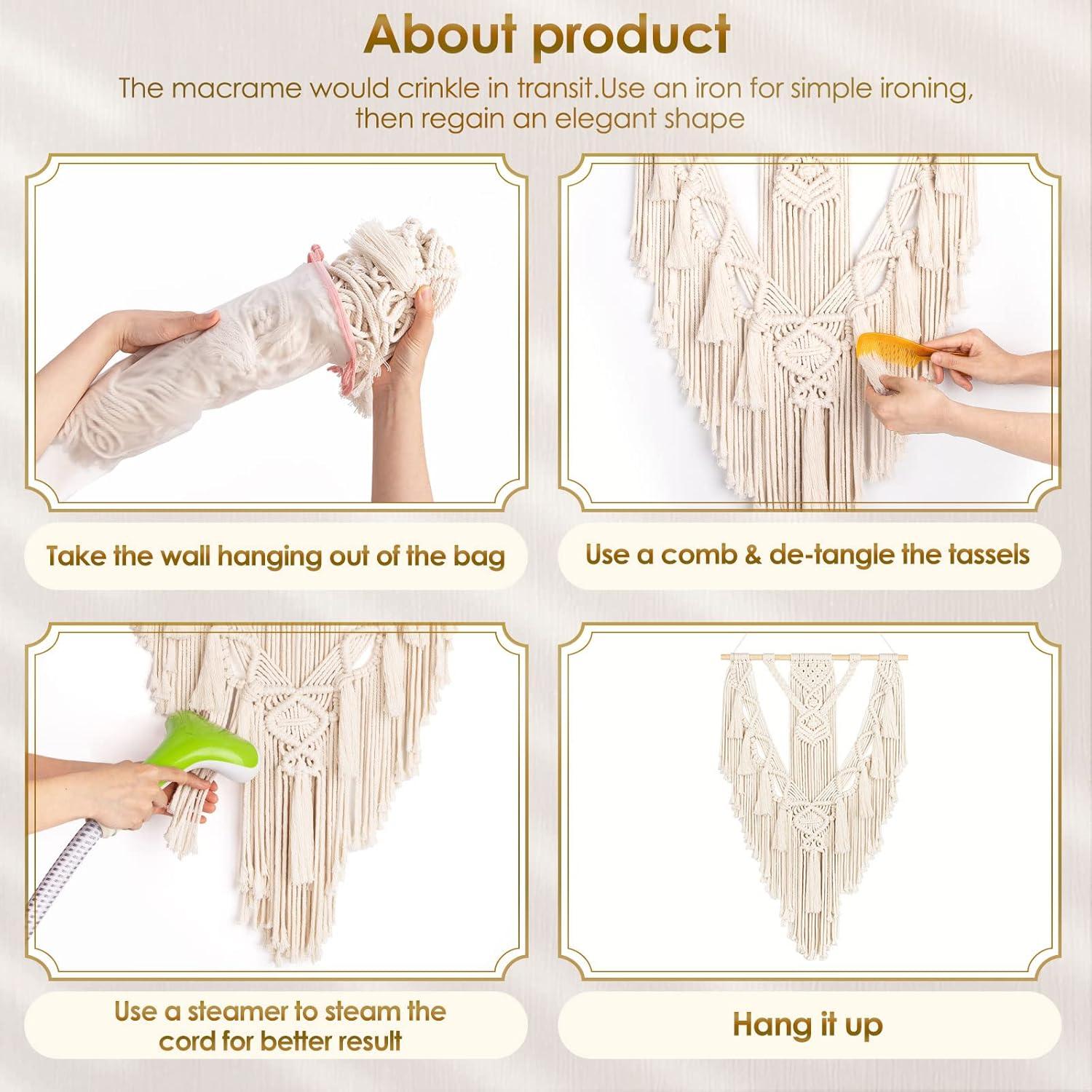 Colgante de Pared de Macramé ANROYE 71x46 cm Algodón Hecho a Mano