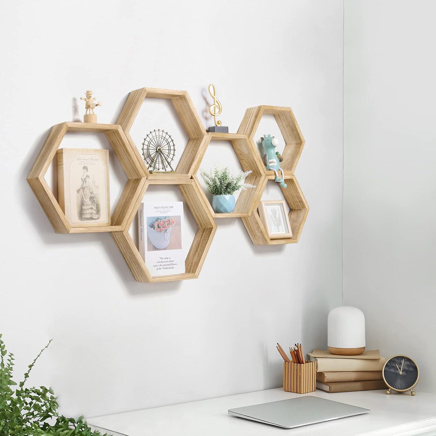 Estanterías Flotantes Hexagonales YBING - Juego de 6 Madera 7.92cm