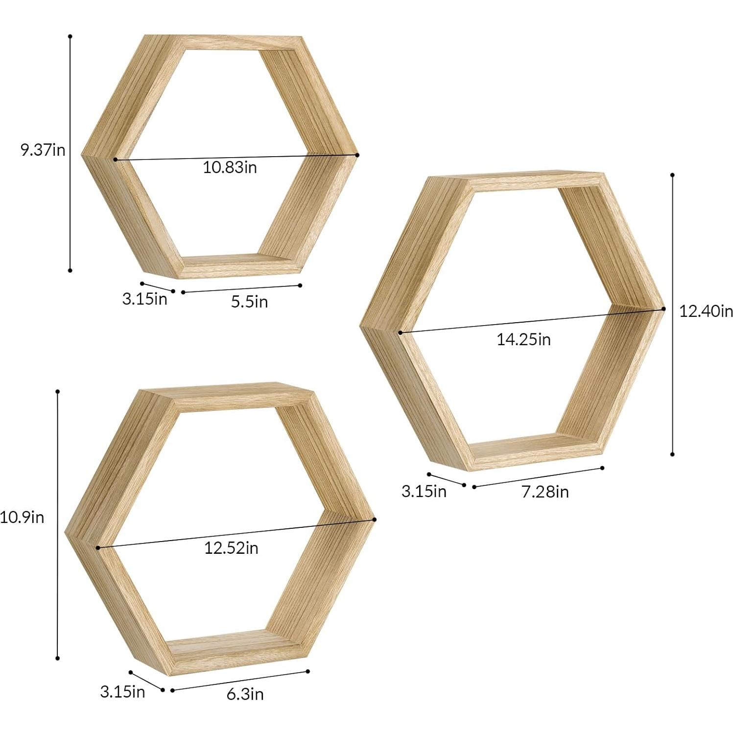 Estanterías Flotantes Hexagonales YBING - Juego de 6 Madera 7.92cm