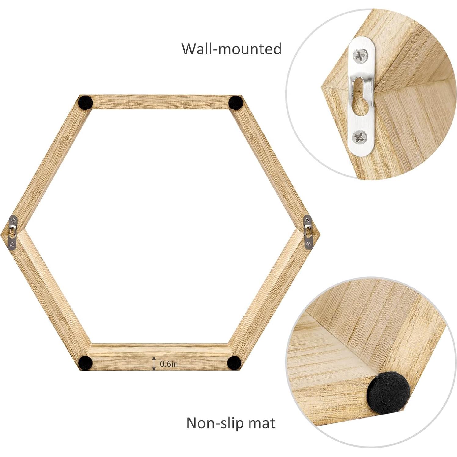 Estanterías Flotantes Hexagonales YBING - Juego de 6 Madera 7.92cm