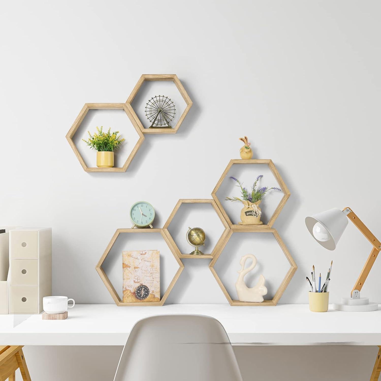Estanterías Flotantes Hexagonales YBING - Juego de 6 Madera 7.92cm