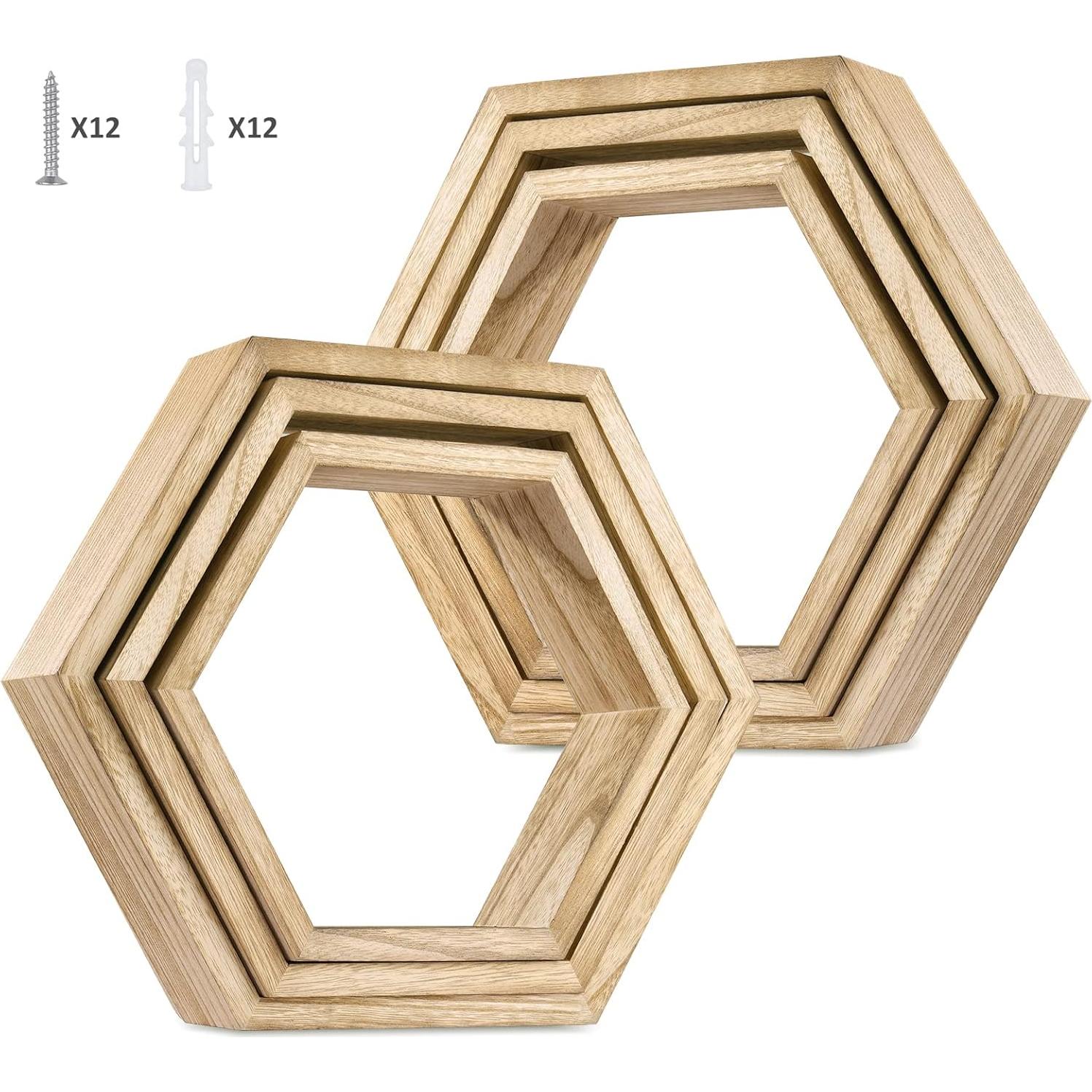 Estanterías Flotantes Hexagonales YBING - Juego de 6 Madera 7.92cm