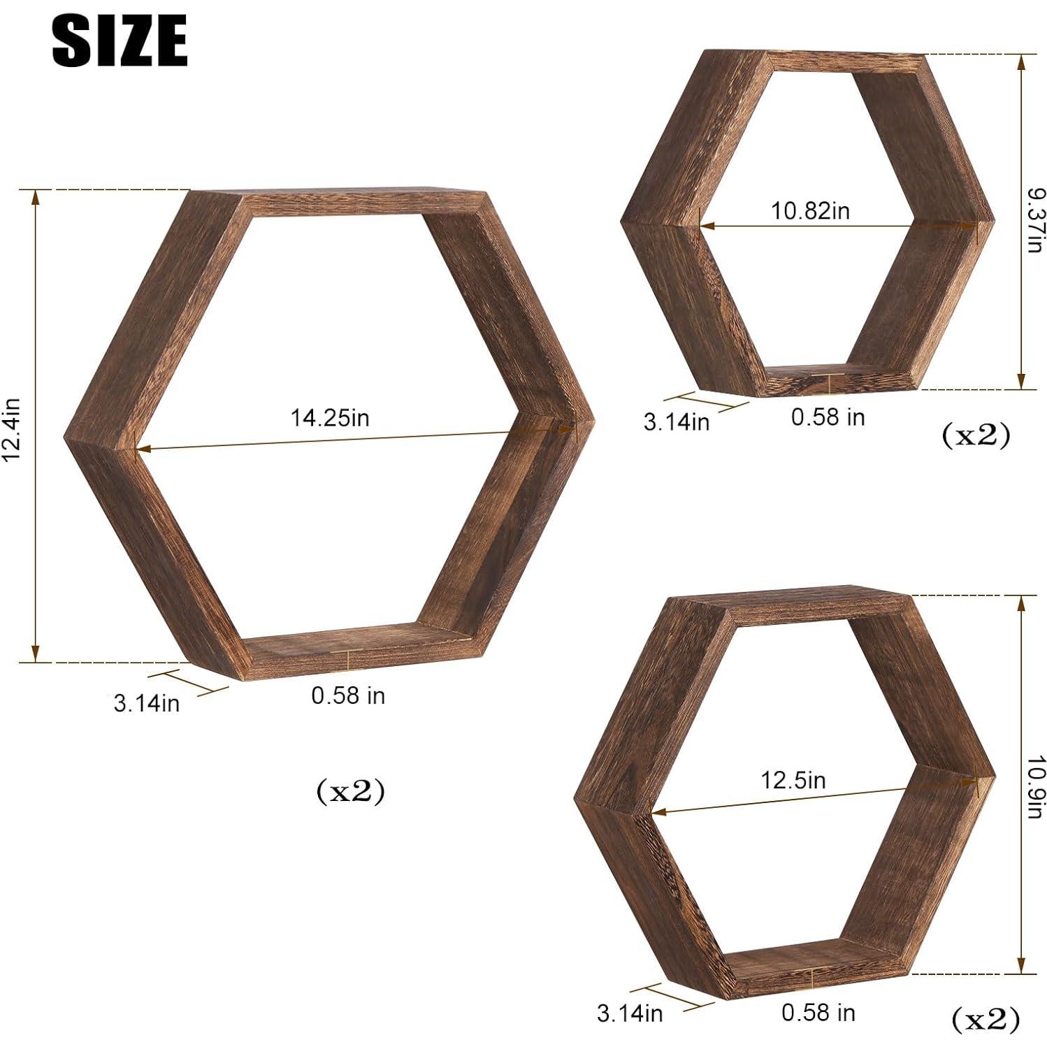 Conjunto de 6 Estantes Flotantes Hexagonales NORCEESAN Madera