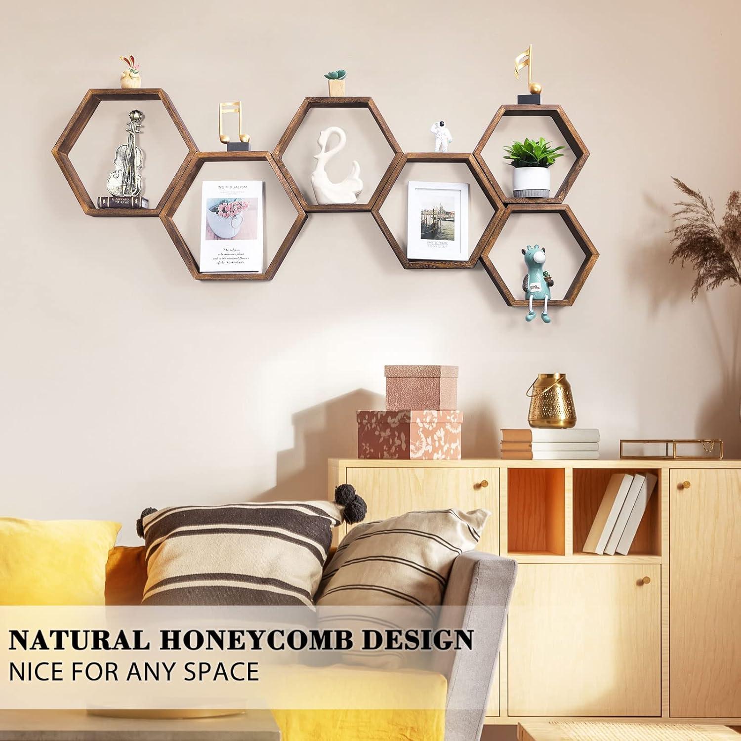 Conjunto de 6 Estantes Flotantes Hexagonales NORCEESAN Madera