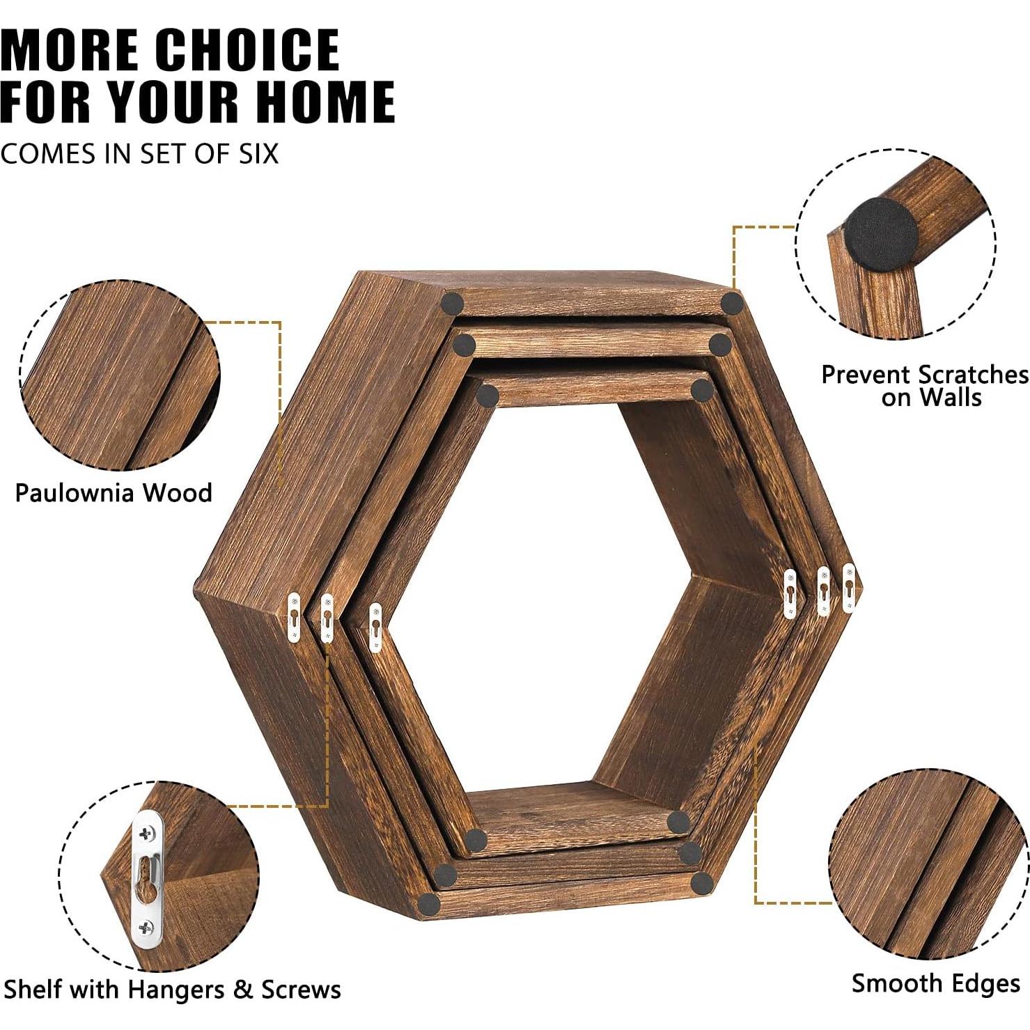 Conjunto de 6 Estantes Flotantes Hexagonales NORCEESAN Madera