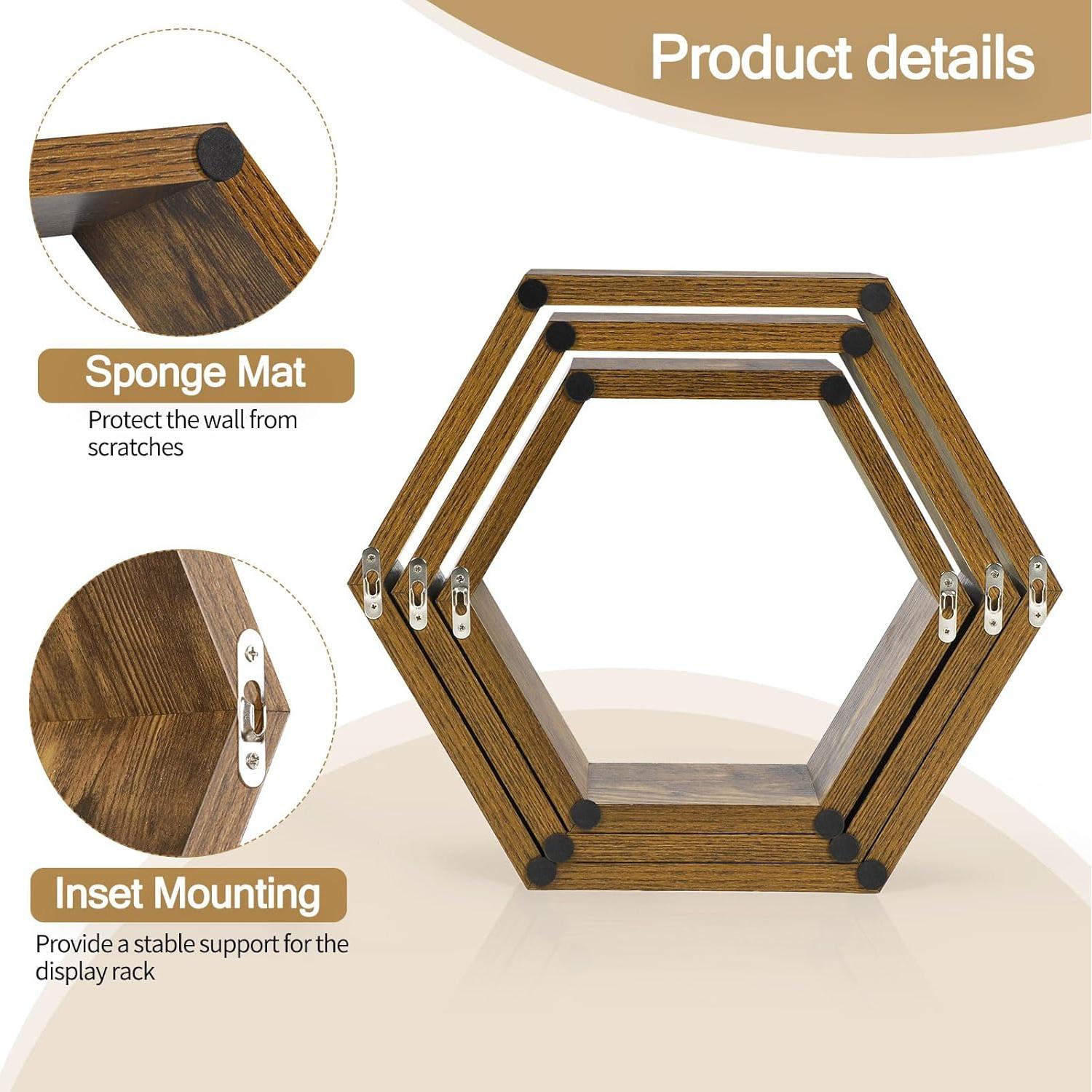Conjunto de 6 Estantes Flotantes Hexagonales YBING MDF Marrón