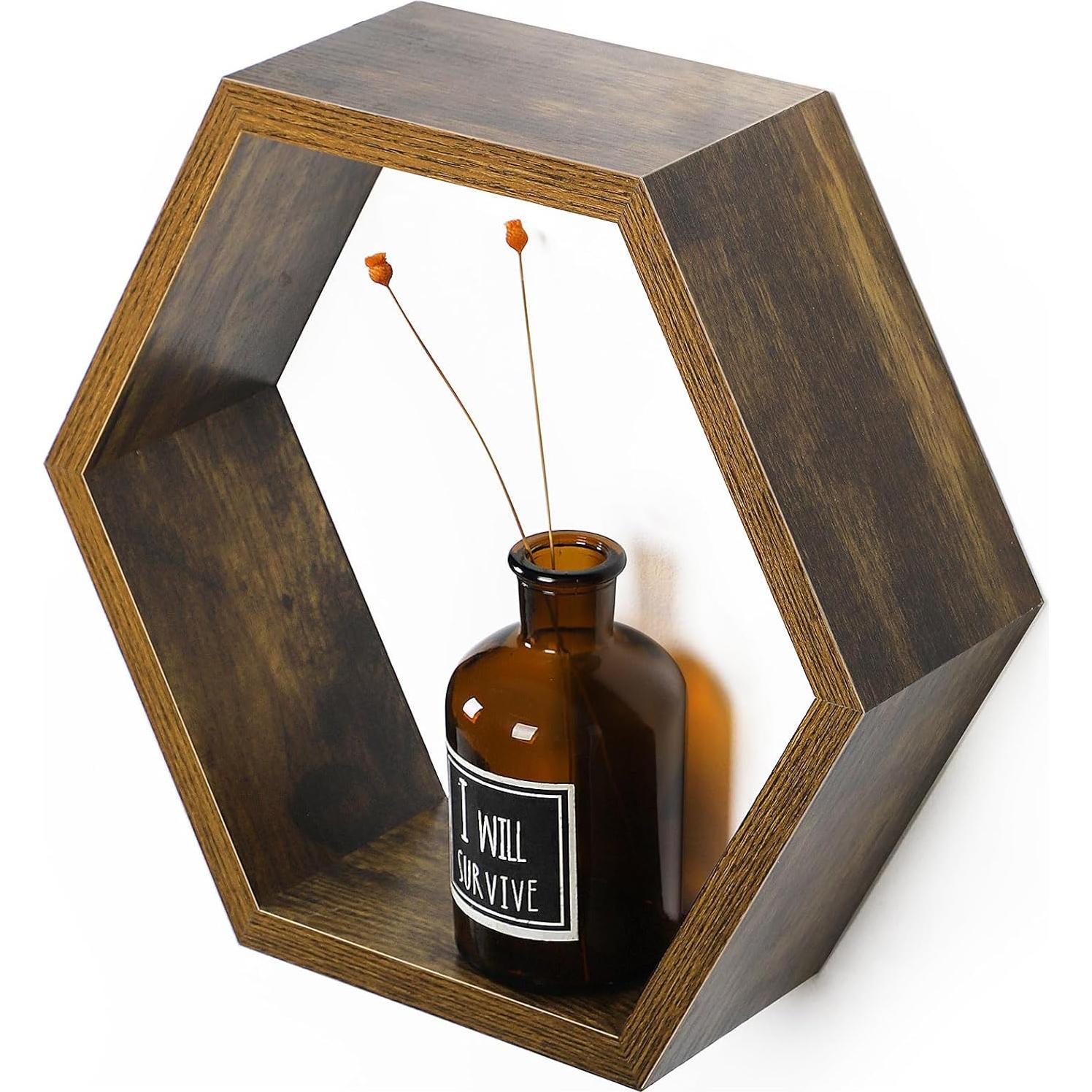 Conjunto de 6 Estantes Flotantes Hexagonales YBING MDF Marrón