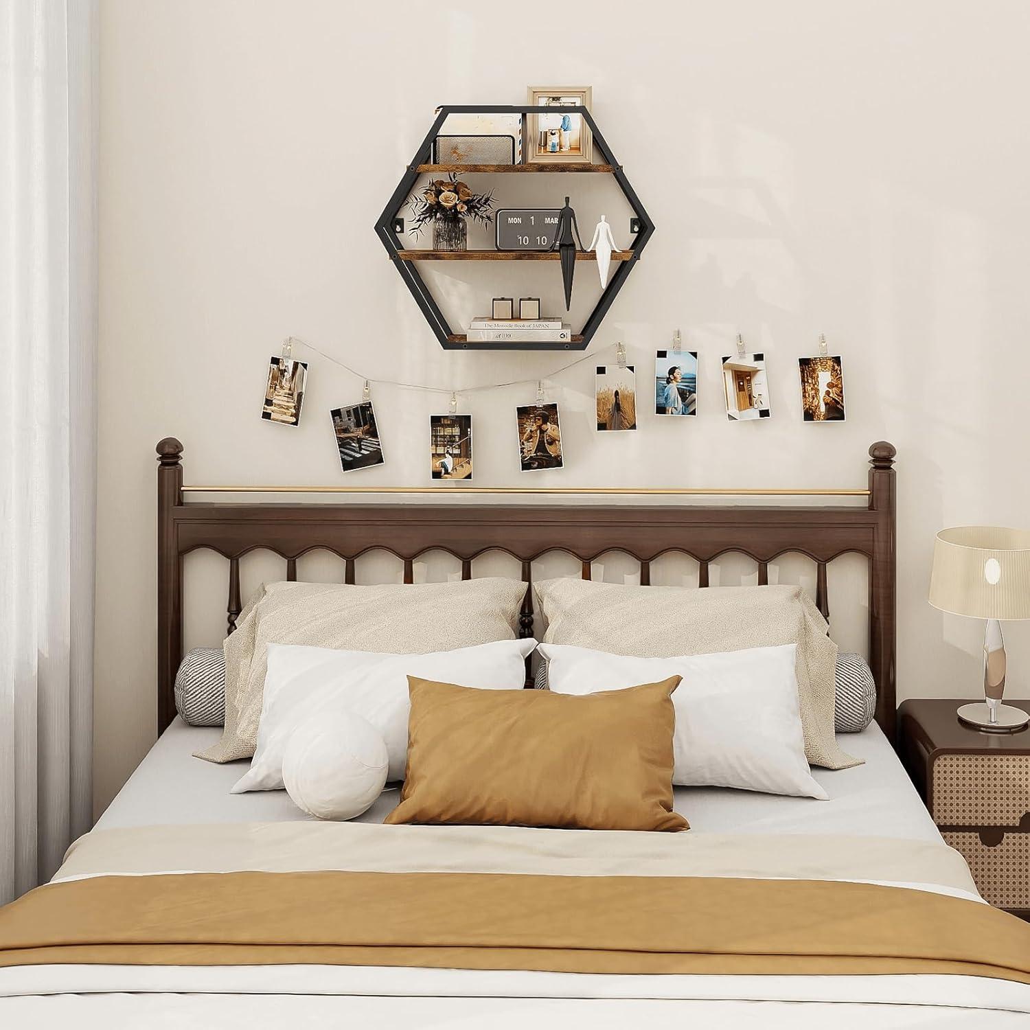 Estante Hexagonal Flotante BCOZLUX 3 Niveles Marrón Rústico