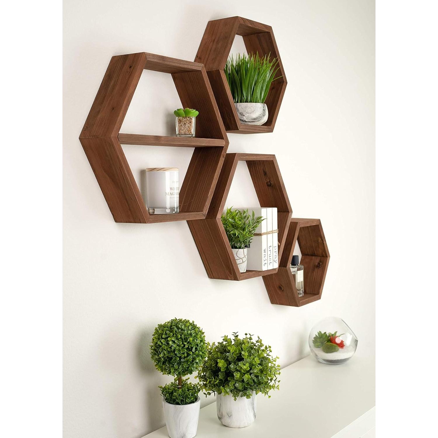 Estante Hexagonal Grande LABEND HOME Set de 4 Madera 43cm