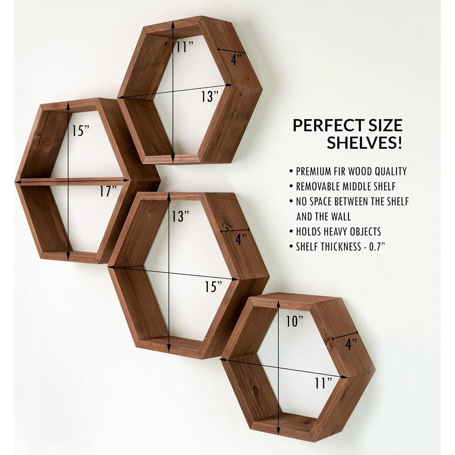 Estante Hexagonal Grande LABEND HOME Set de 4 Madera 43cm