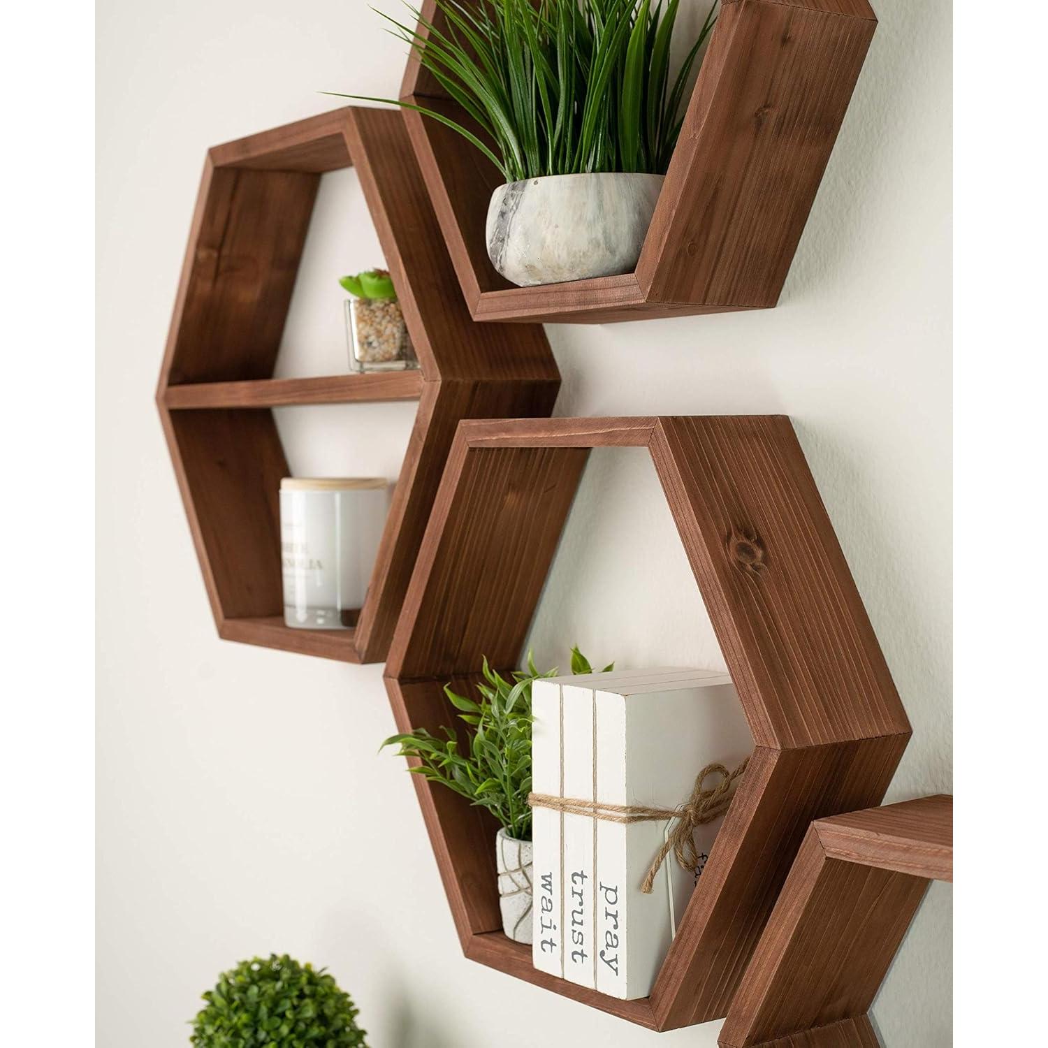 Estante Hexagonal Grande LABEND HOME Set de 4 Madera 43cm