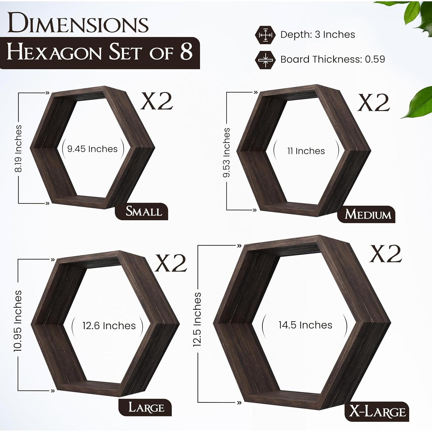 Estantes Flotantes Hexagonales Decovate 8 Unidades Madera Rústica