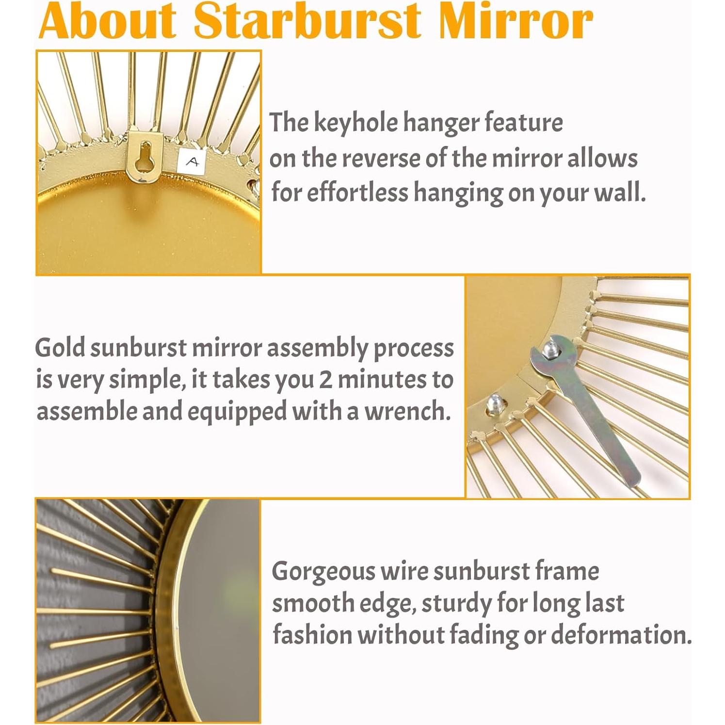 Espejo Solar Grande MOCOME 61 cm Oro Decoración Pared