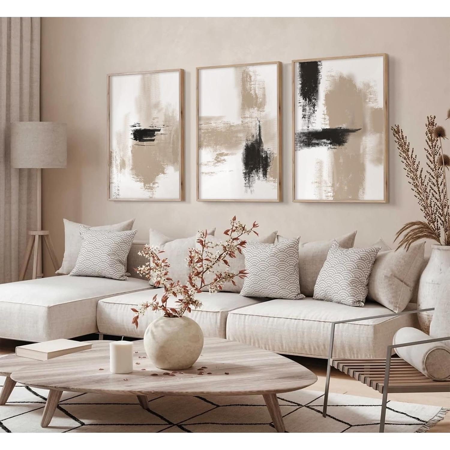 Juego de 3 Pinturas Abstractas Beige Joocrise 60x40 cm Sin Marco