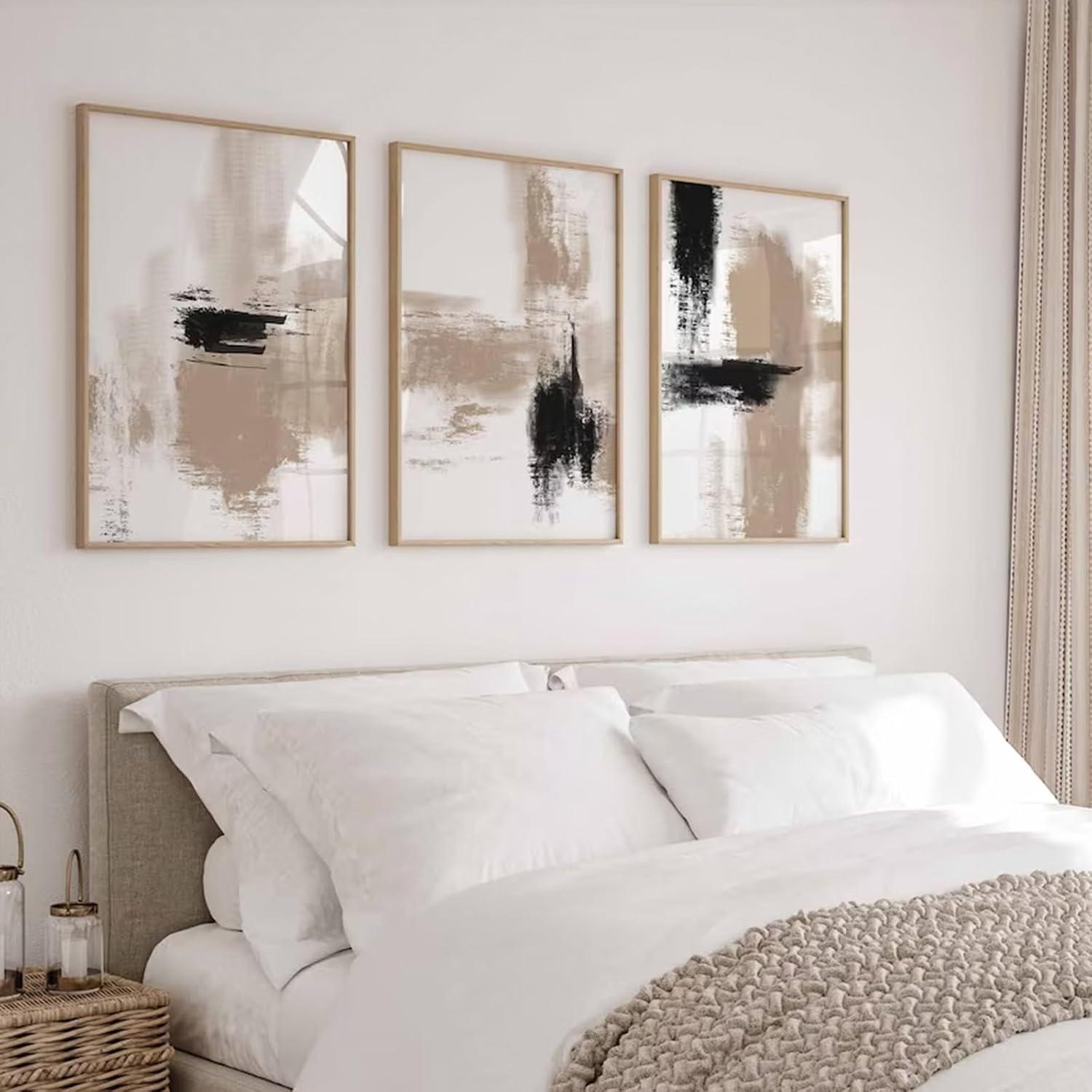 Juego de 3 Pinturas Abstractas Beige Joocrise 60x40 cm Sin Marco