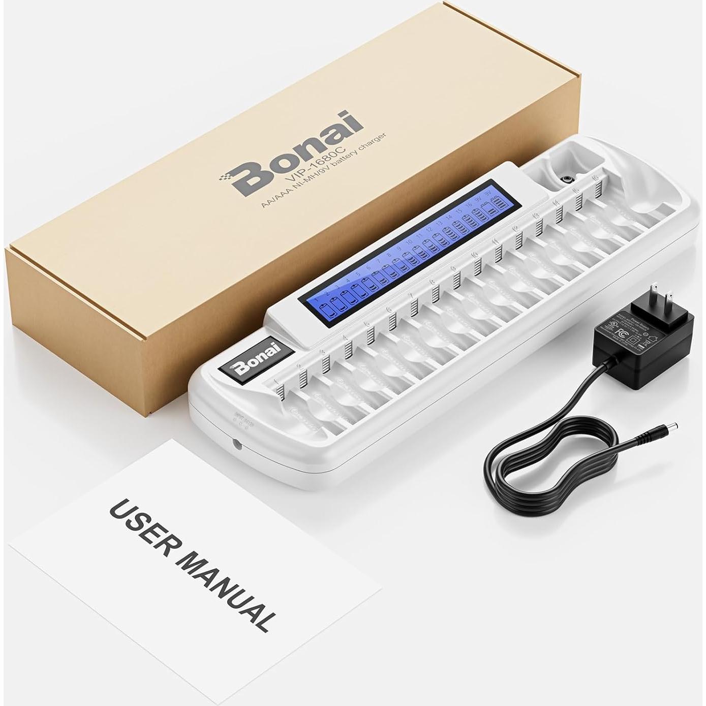 Cargador de Baterías Bonai VIP-1680C 16+2 AA AAA 9V LCD